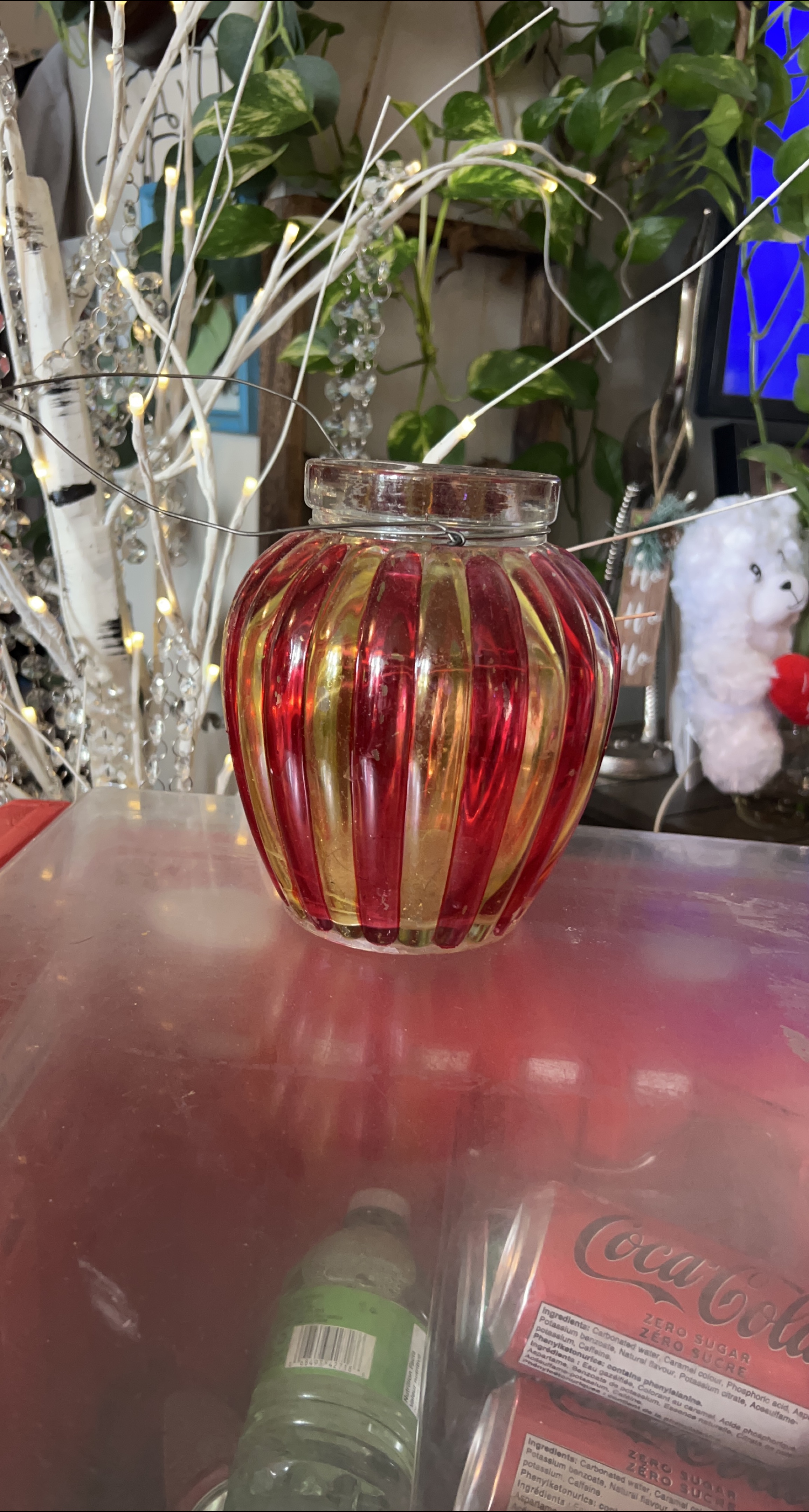 Red & Gold Striped Glass Jar thumbnail