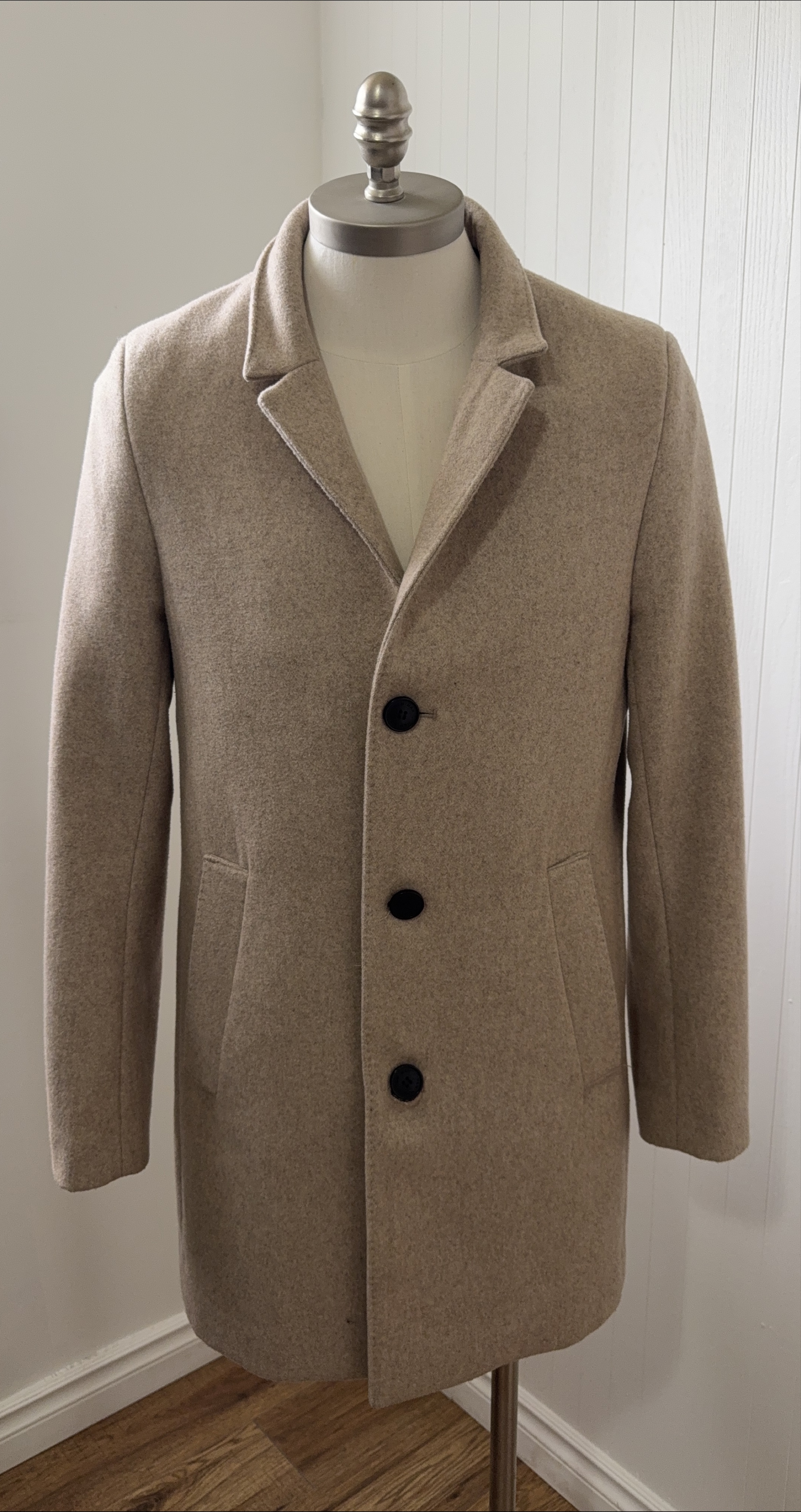 H&M Beige Wool Blend Overcoat - Size M
