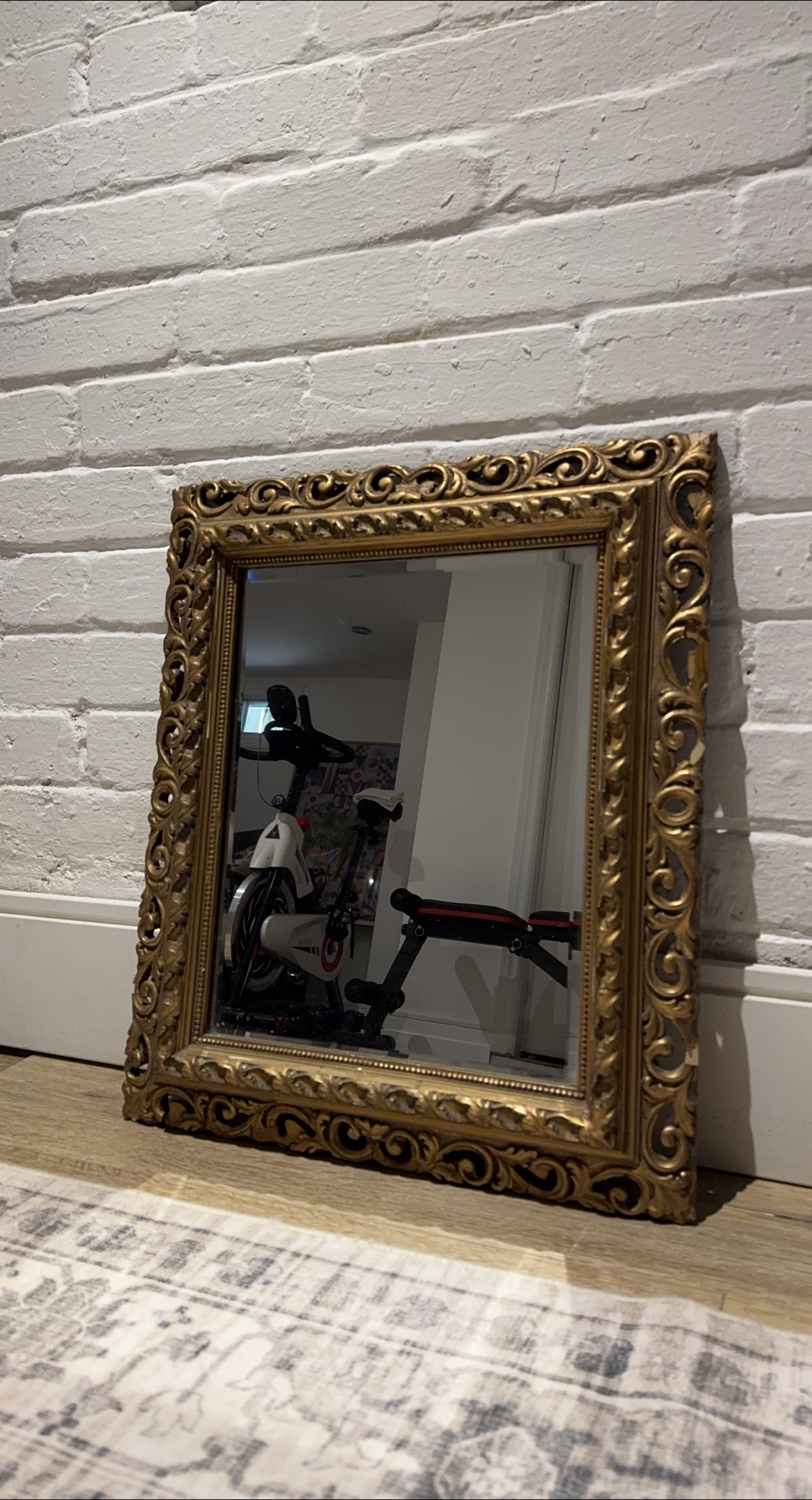 Ornate Antique Gold Painted Wood Framed Mirror thumbnail