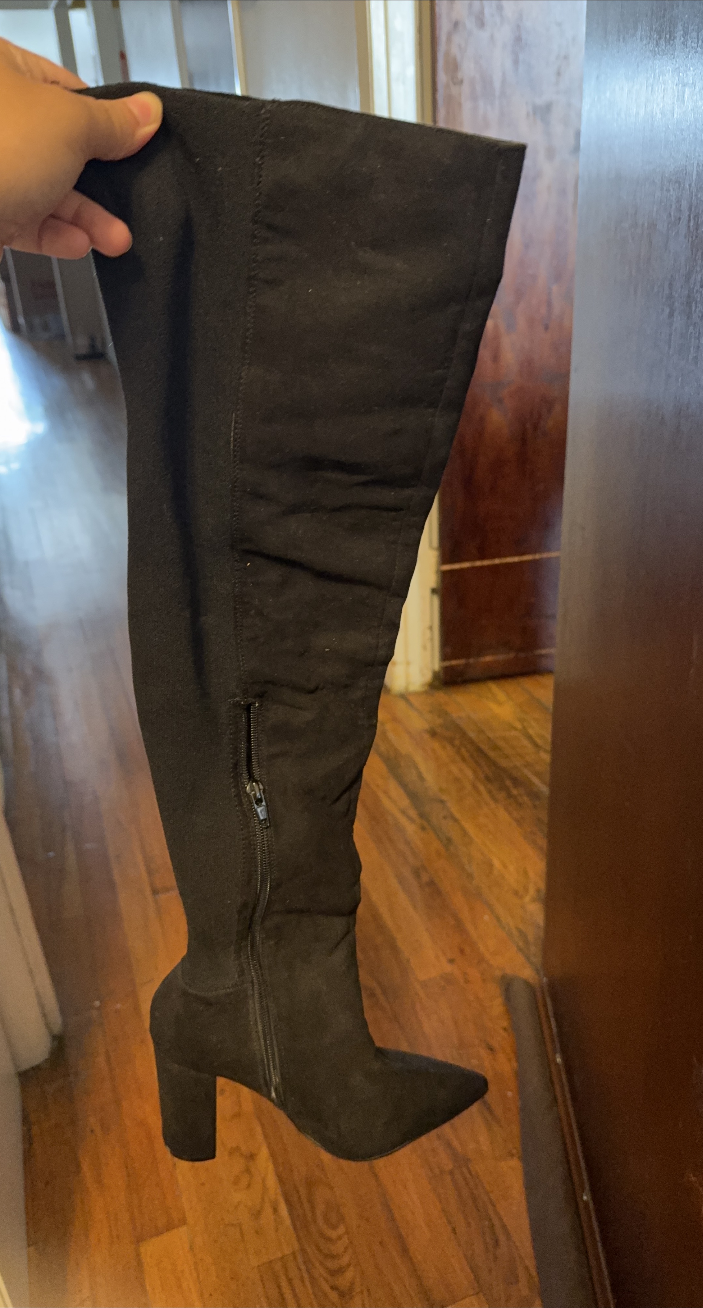 Express Black Thigh High Heel Boots Size 7 thumbnail