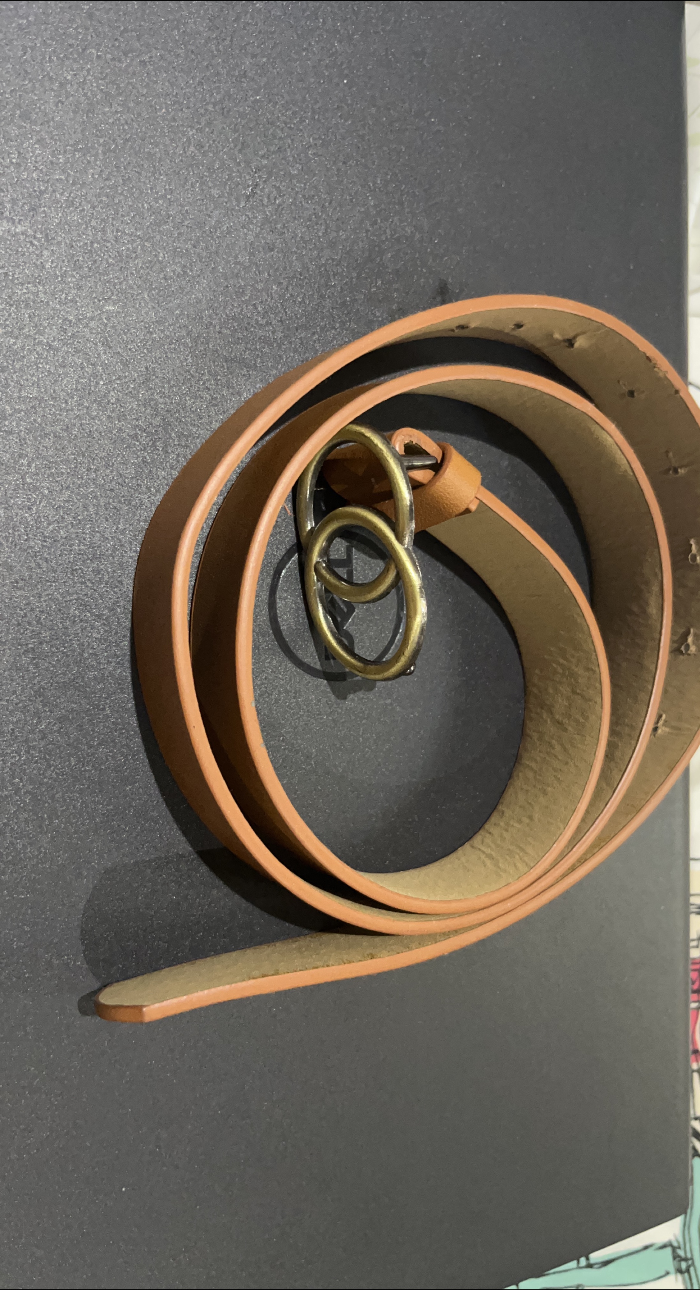 Tan Leather Belt with Gold Buckle thumbnail