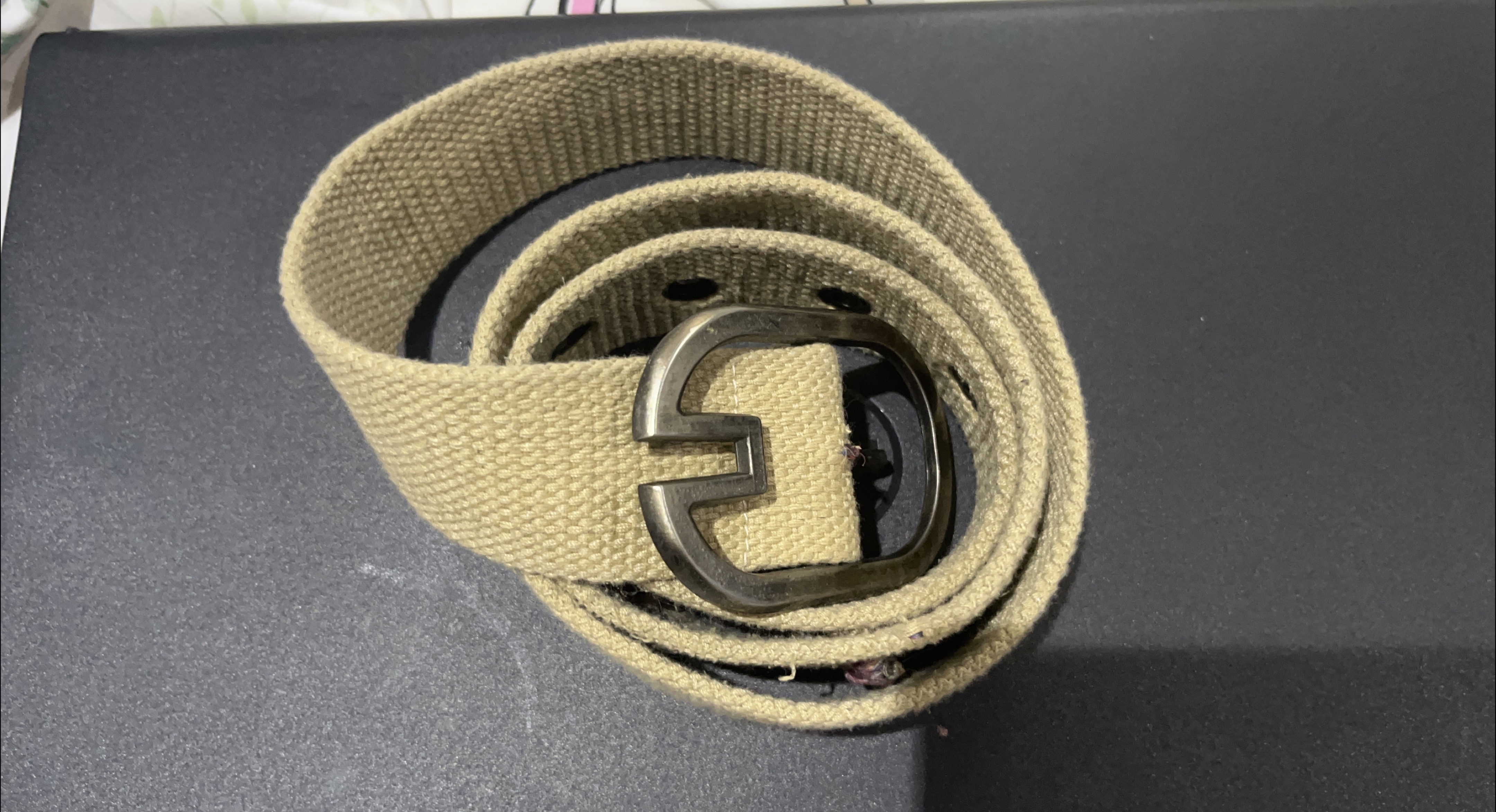 Beige Fabric Belt with Silver Buckle thumbnail