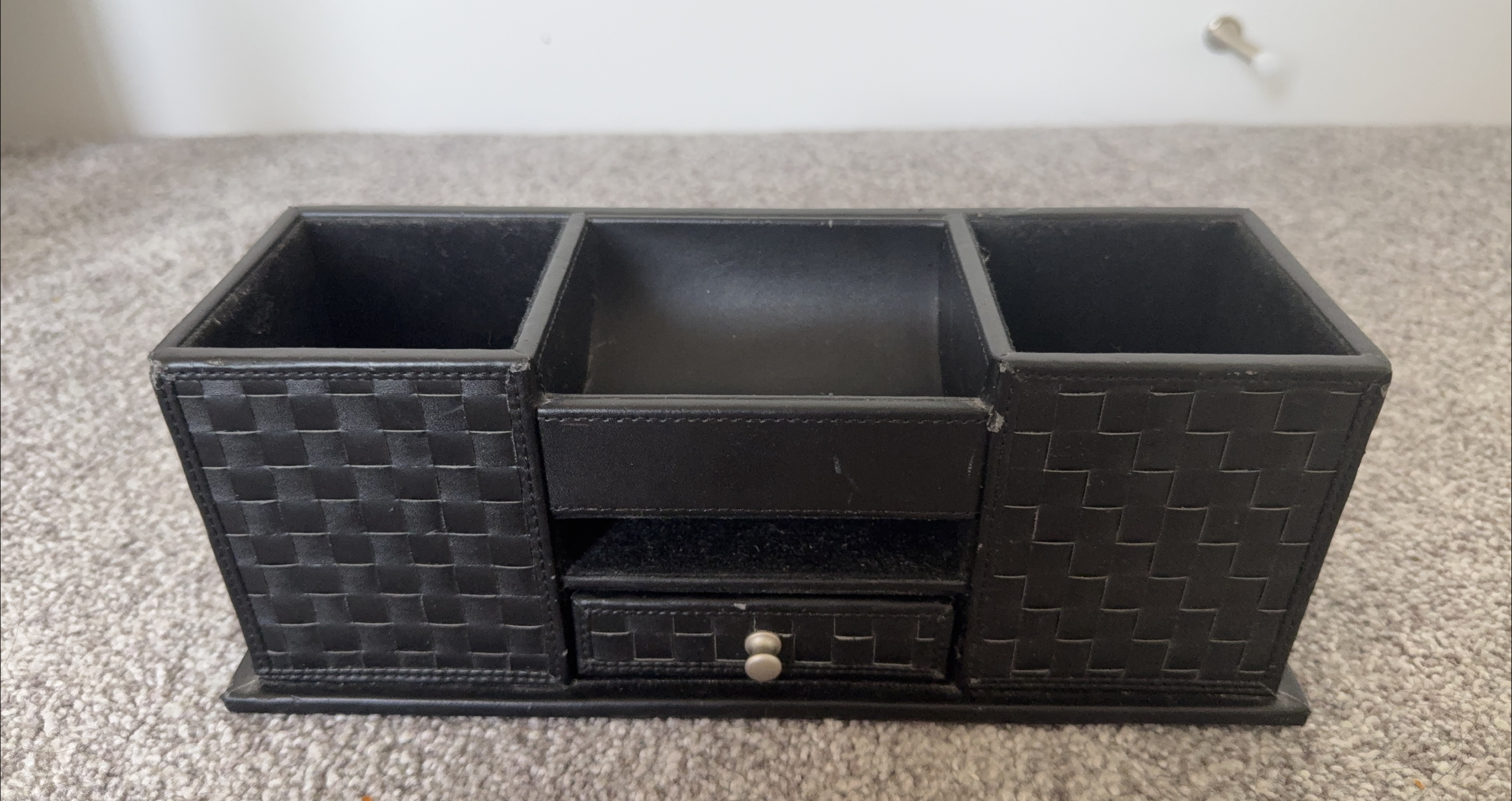 Black Faux Leather Desk Organizer