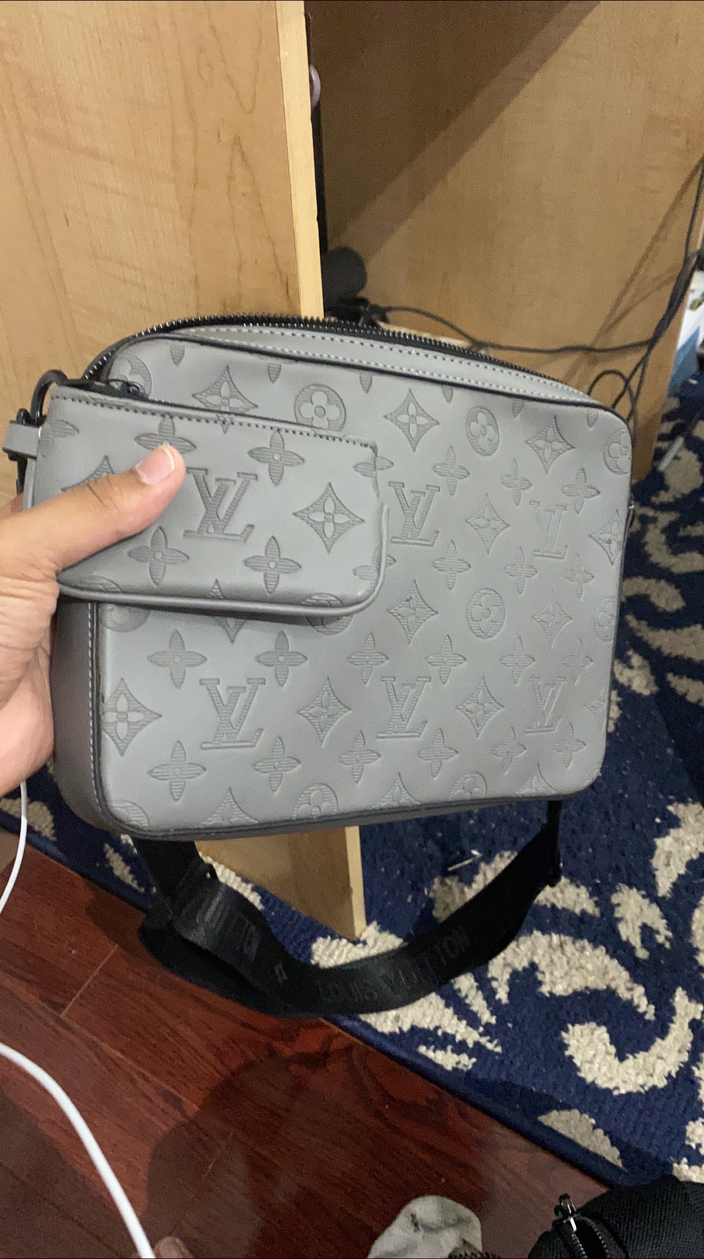 Louis Vuitton Grey Monogram Embossed Messenger Bag thumbnail