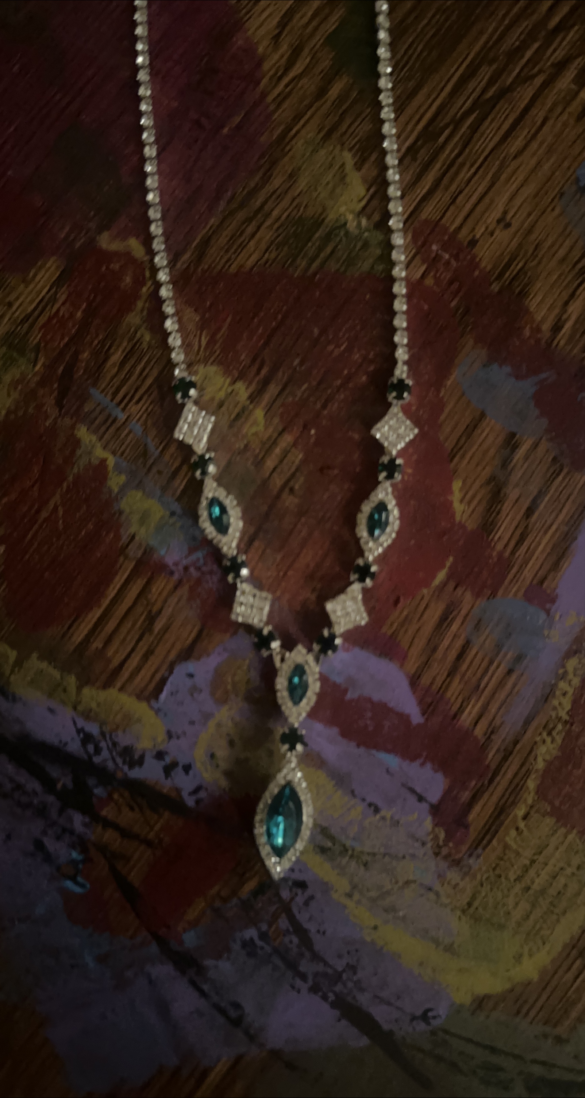 Rhinestone & Teal Stone Necklace thumbnail