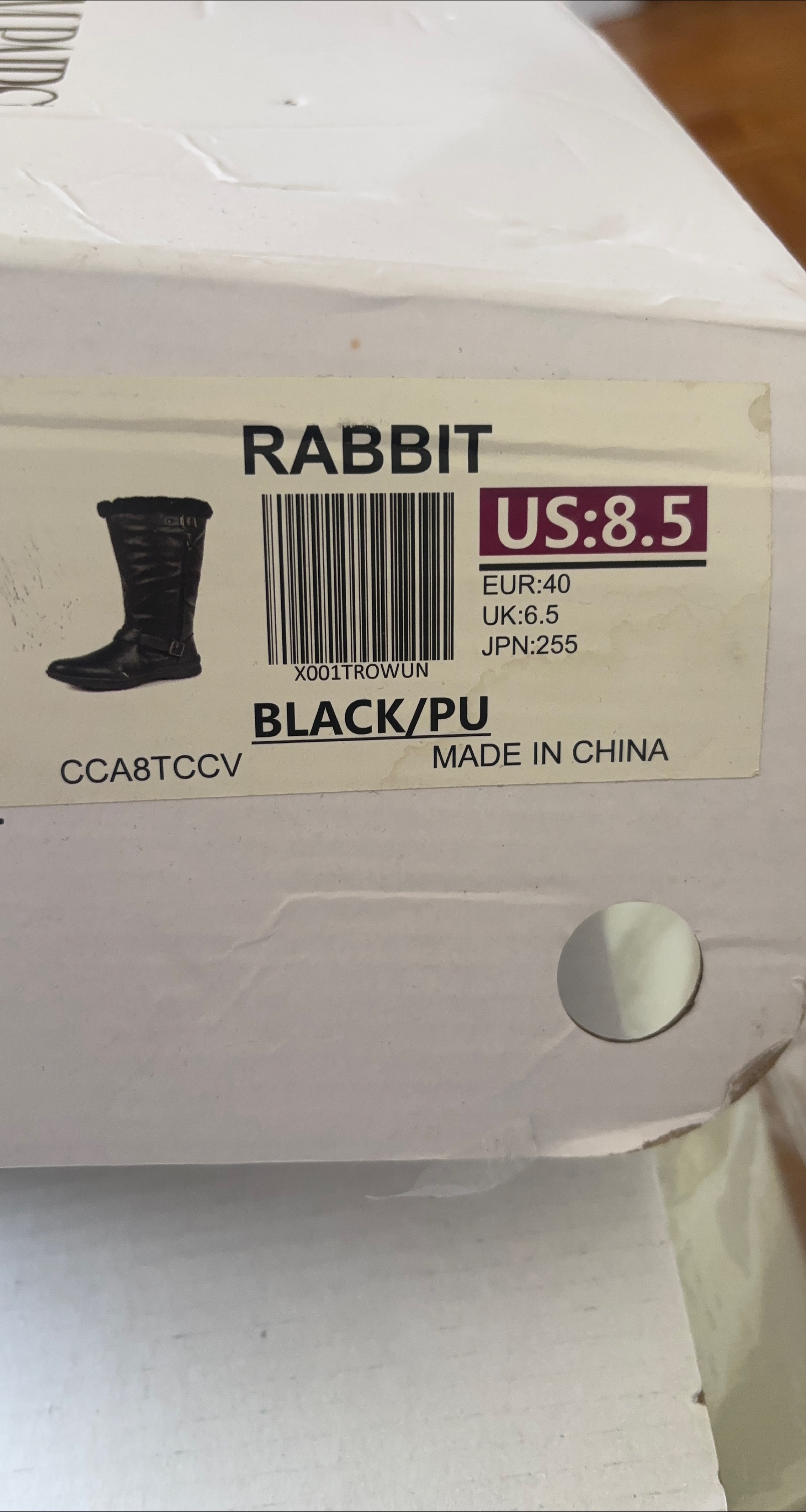 Rabbit Black Boots US 8.5