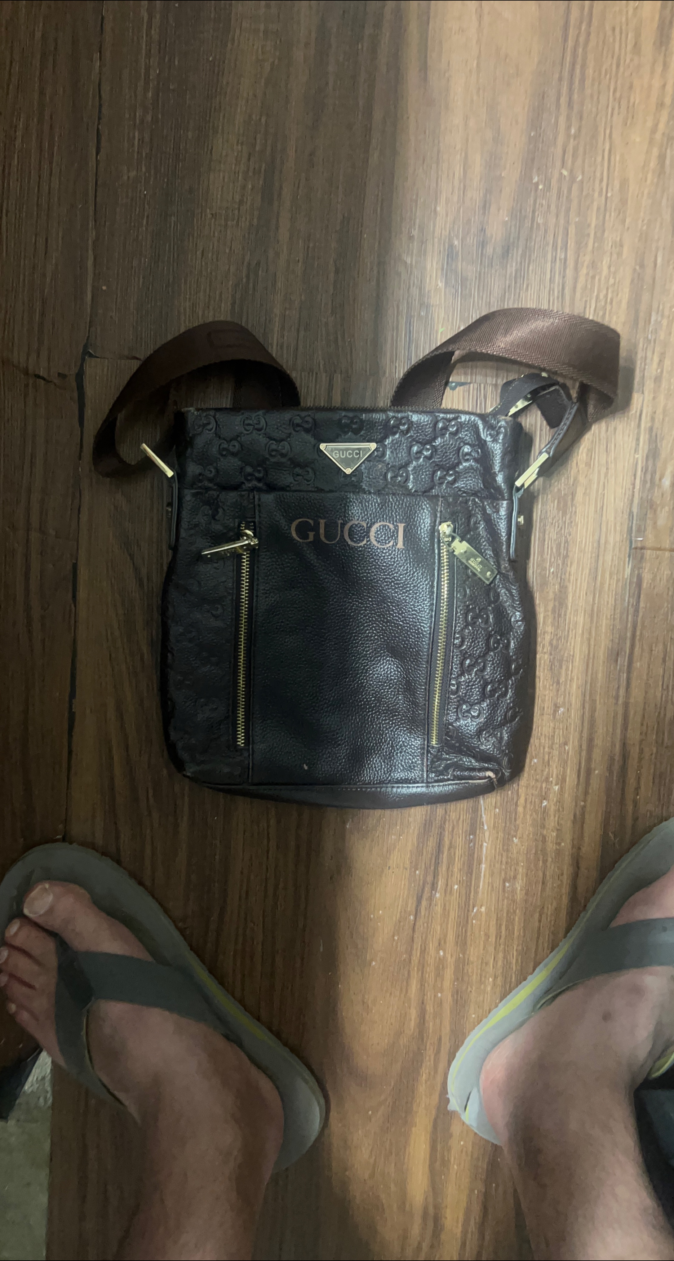 Gucci Black Embossed Leather Messenger Bag thumbnail