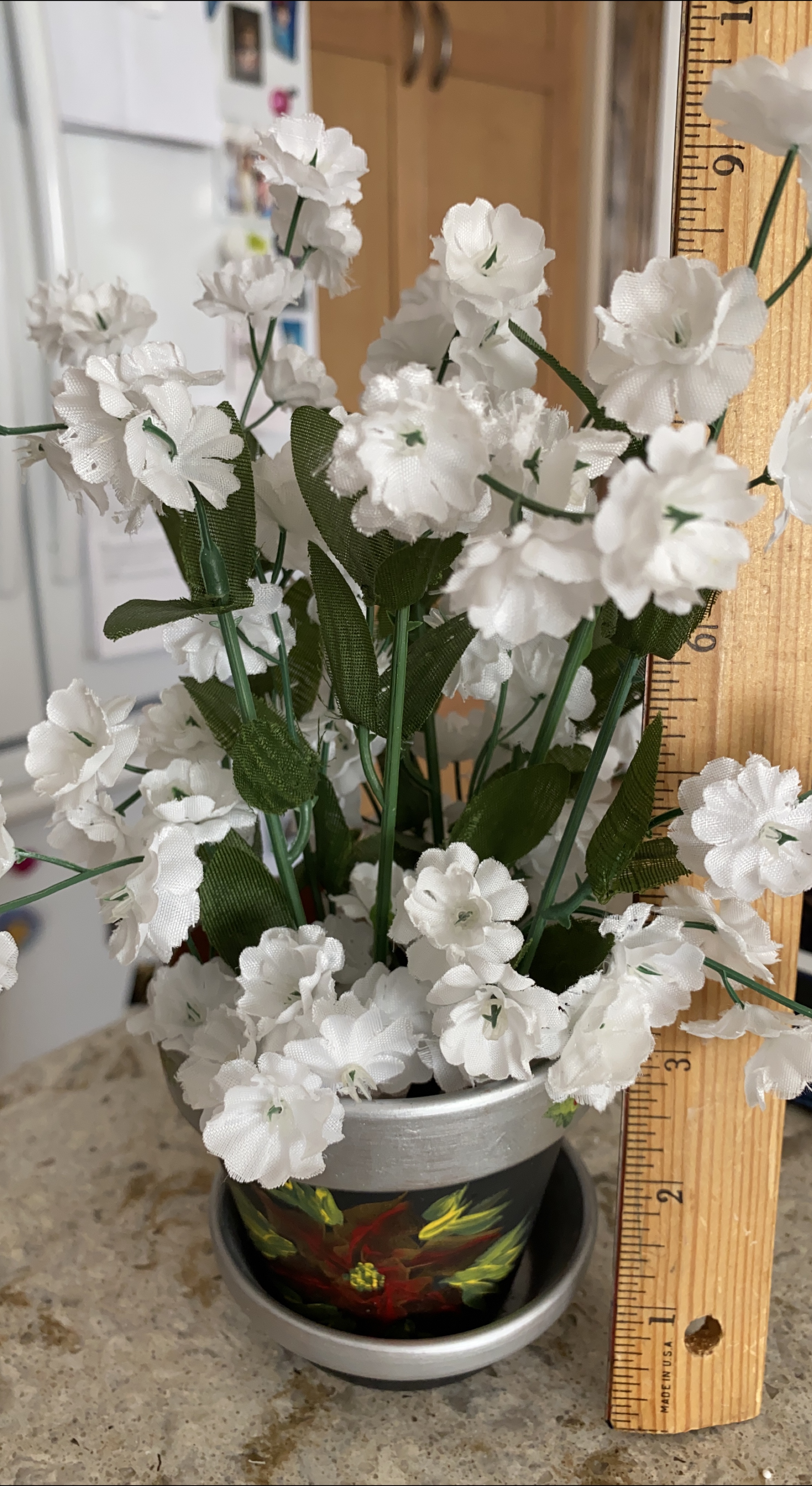 Artificial White Flowers in Painted Pot thumbnail