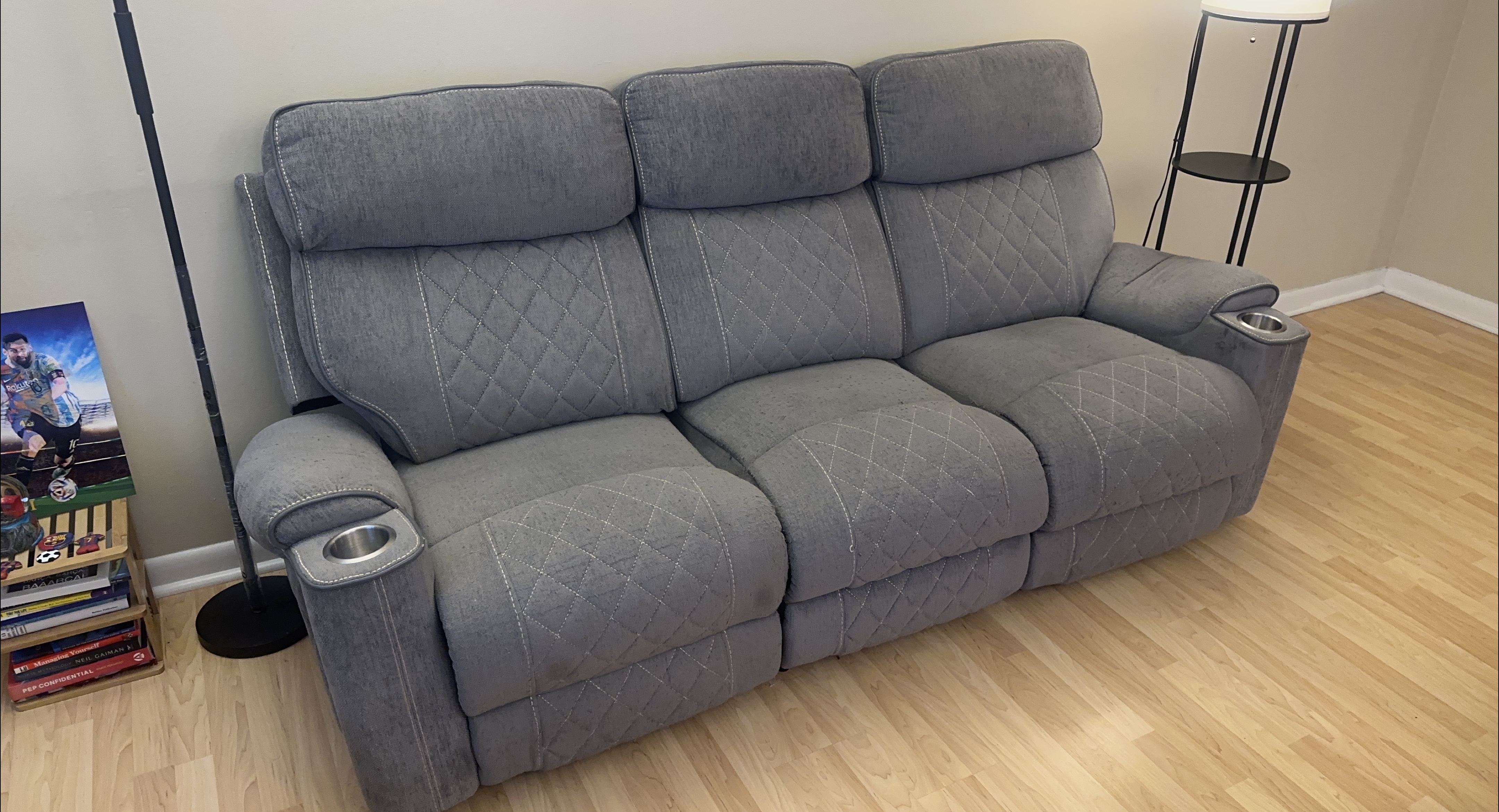 Gray 3-Seat Reclining Sofa with Cupholders thumbnail