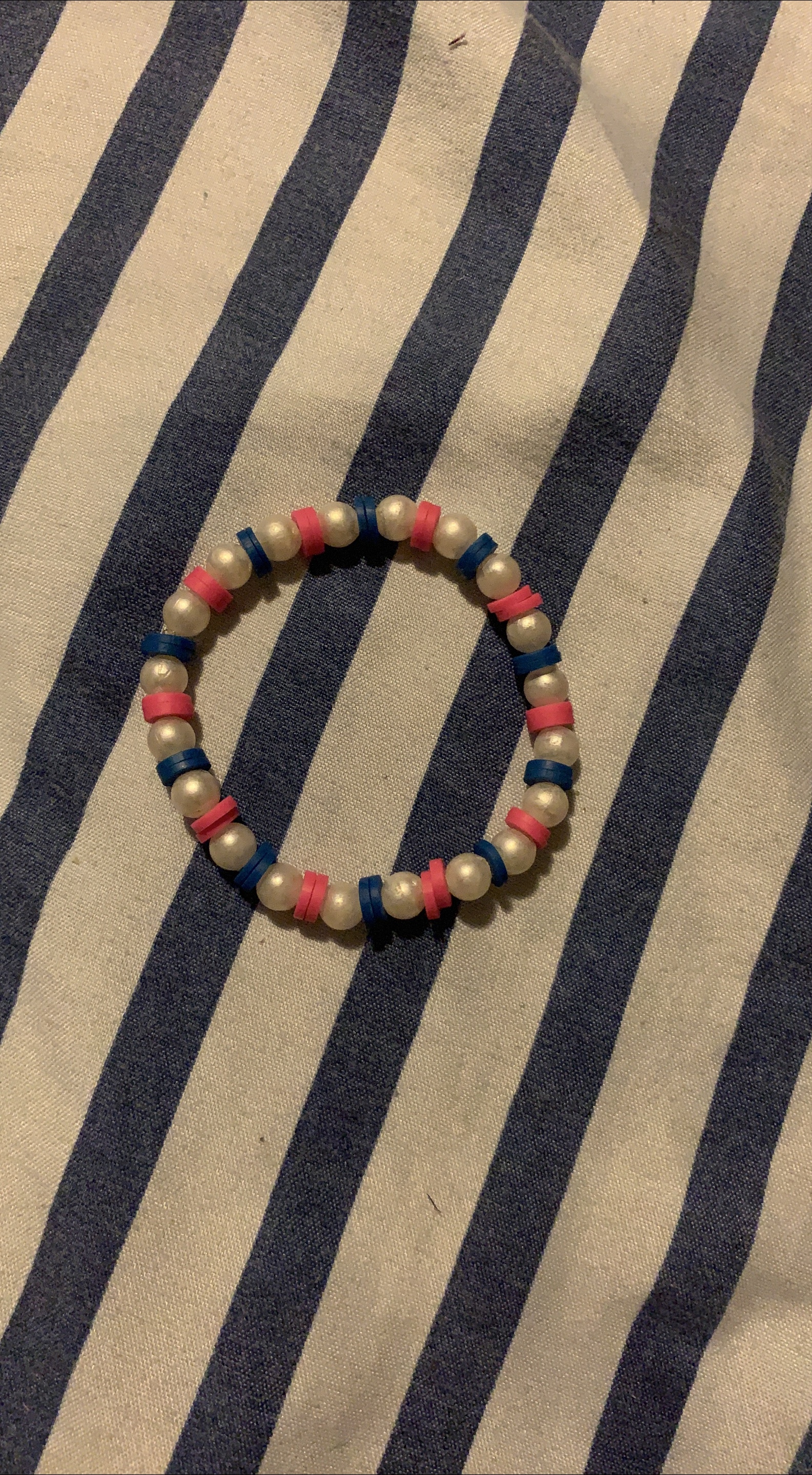 Handmade Beaded Bracelet - Pink, Blue & Pearl thumbnail
