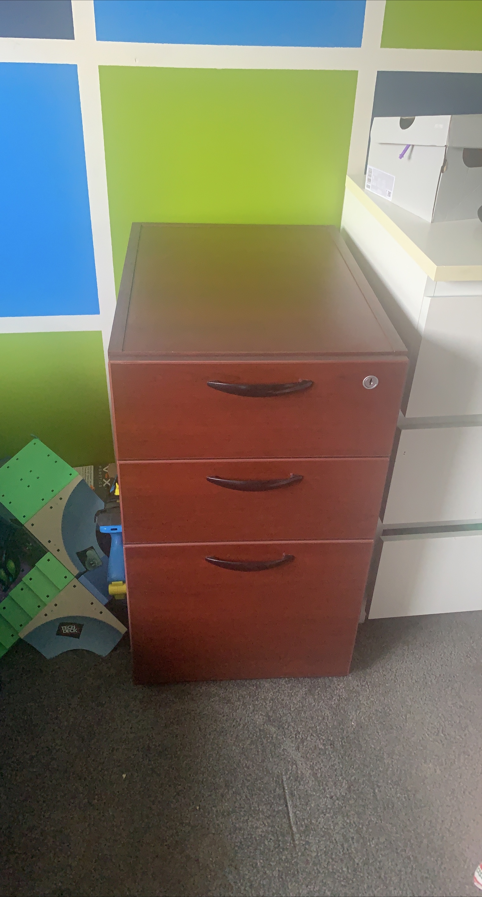 3 Drawer Wood Filing Cabinet - Brown