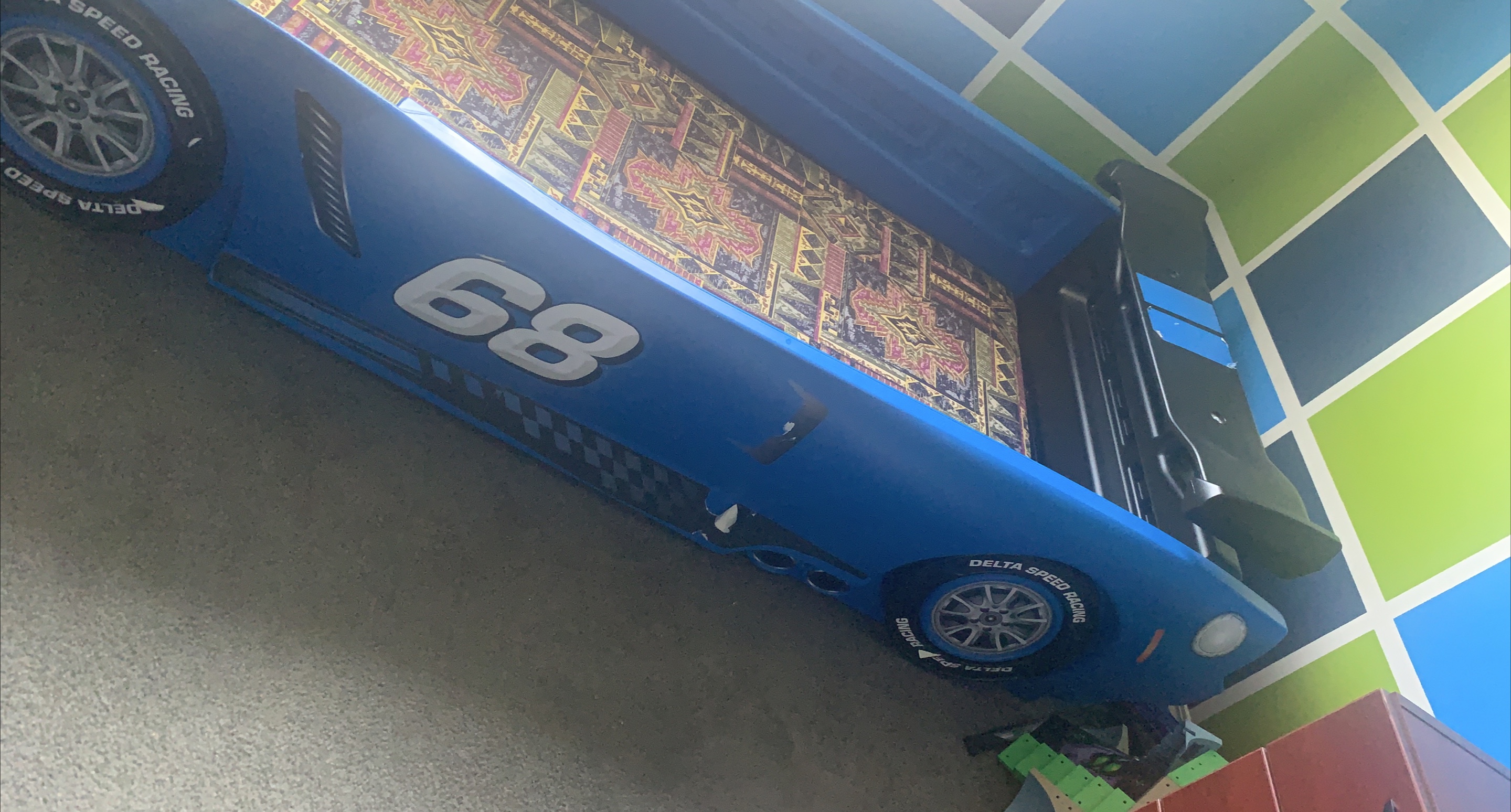 Blue Race Car Bed for Kids