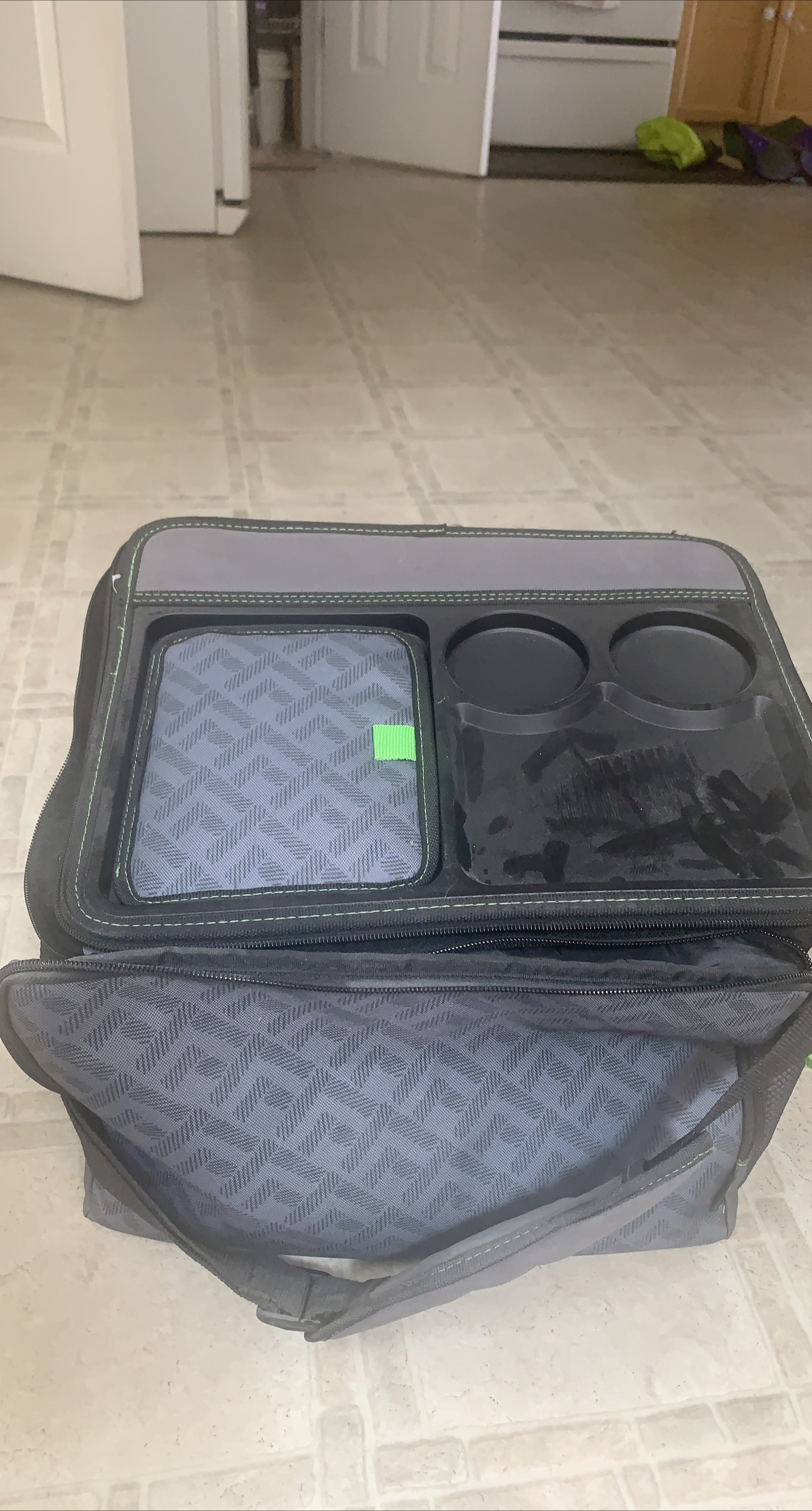 Grey and Green Portable Organizer Bag with Cup Holders