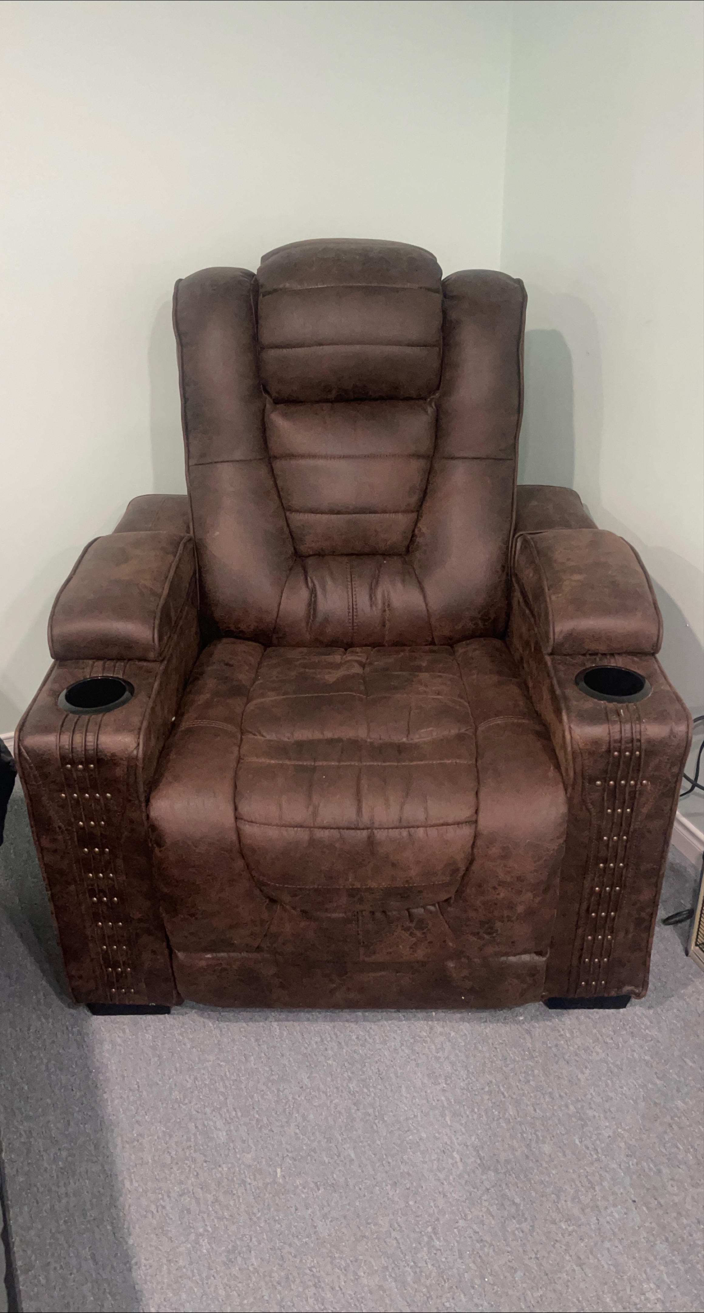 Brown Faux Leather Recliner with Cup Holders