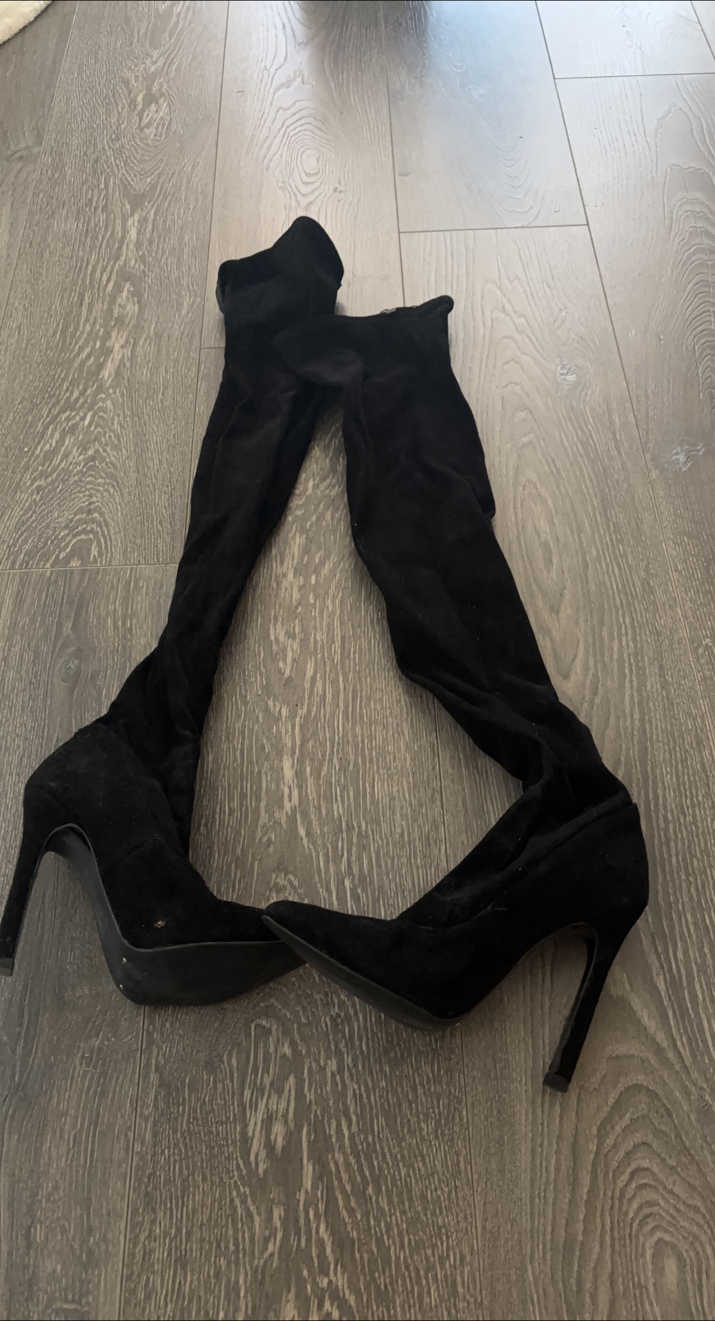 Black Thigh High Heel Boots, Size 38 thumbnail