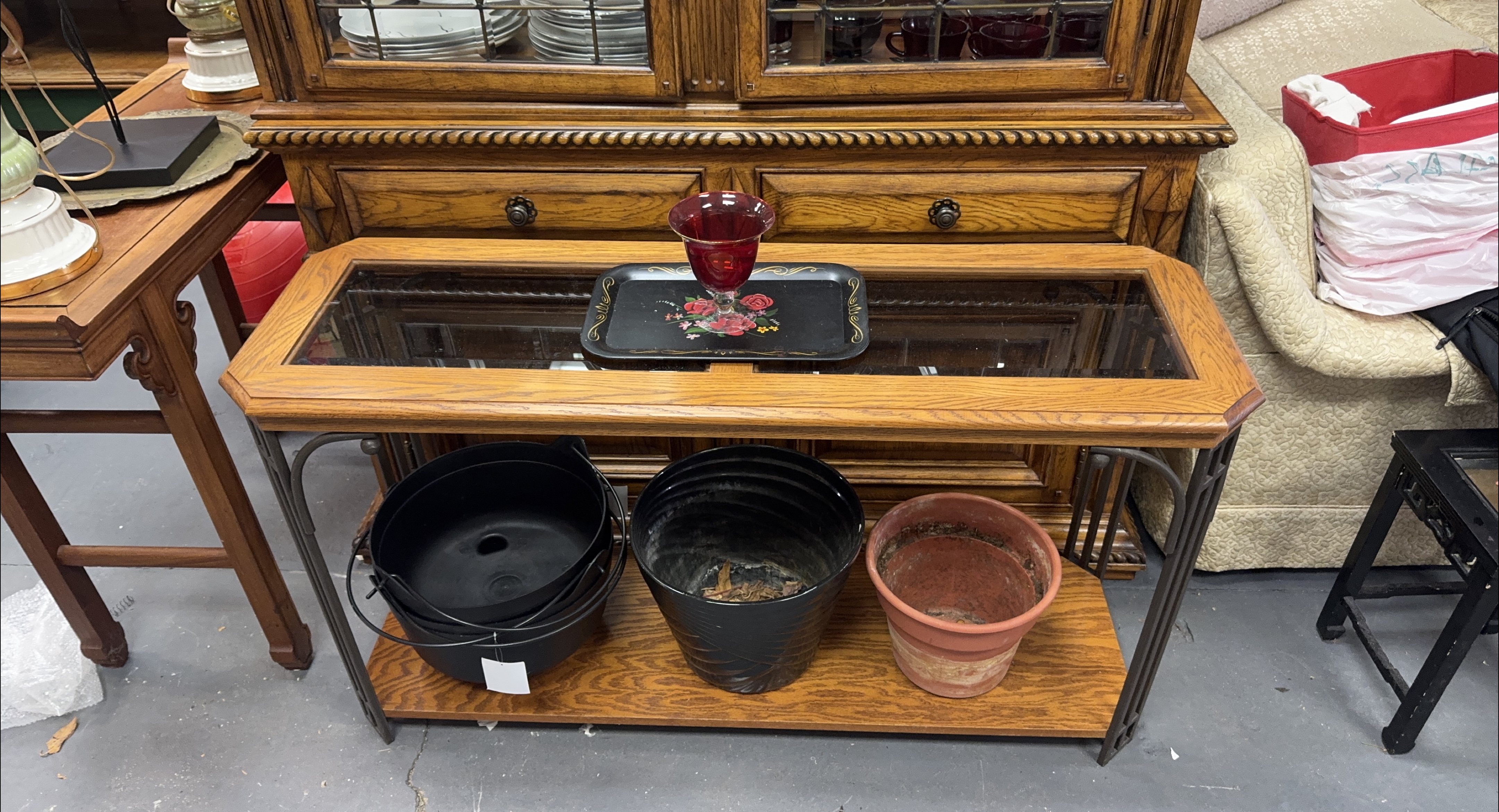 Wooden Console Table with Glass Top thumbnail