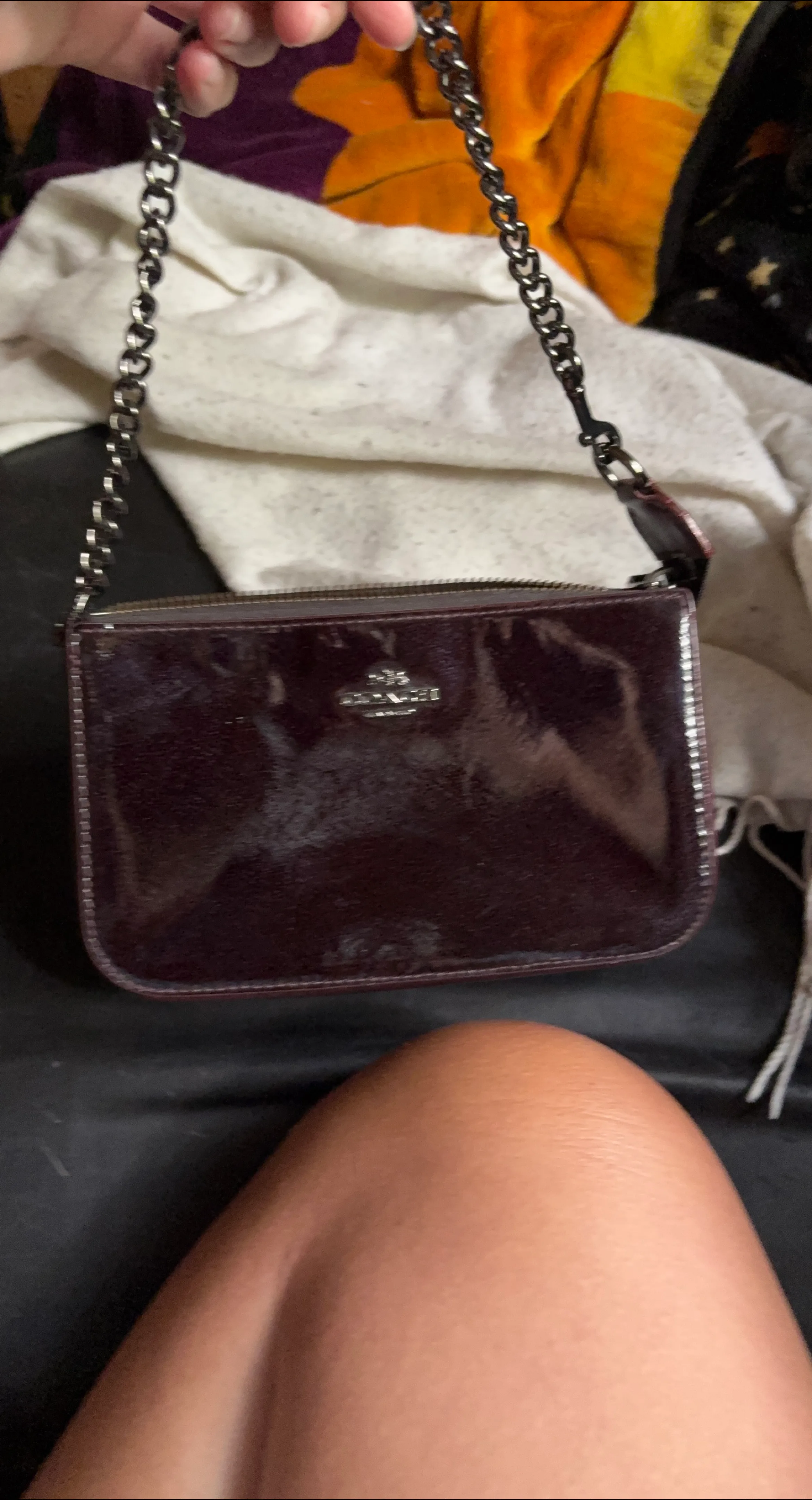 Coach Dark Red Patent Leather Chain Bag