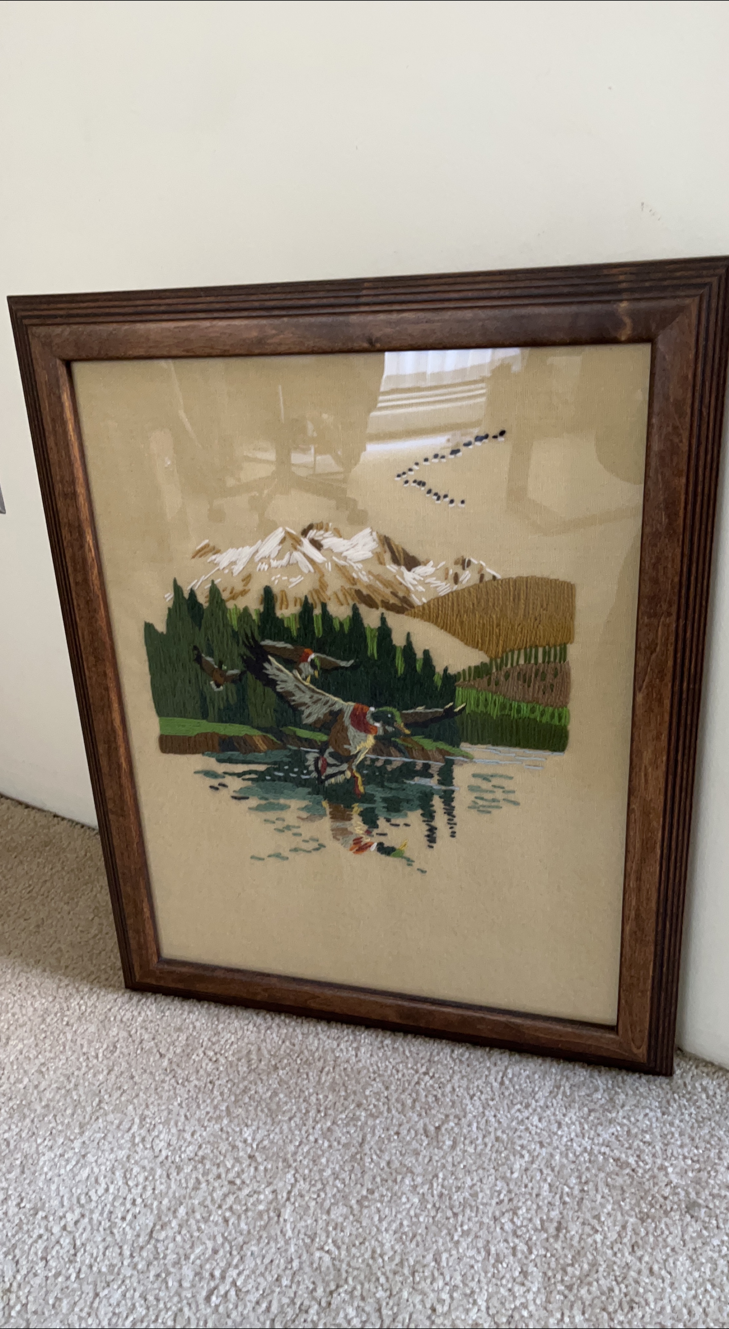 Framed Needlepoint Art - Ducks & Landscape thumbnail