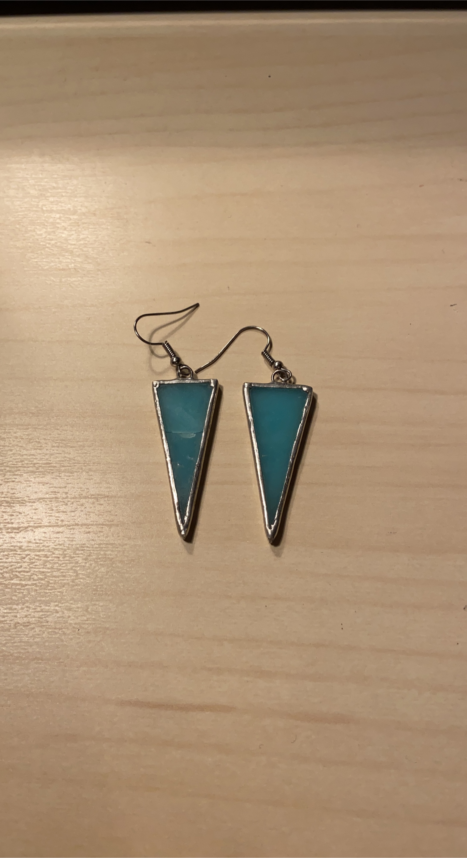 Handmade Triangle Dangle Earrings - Blue