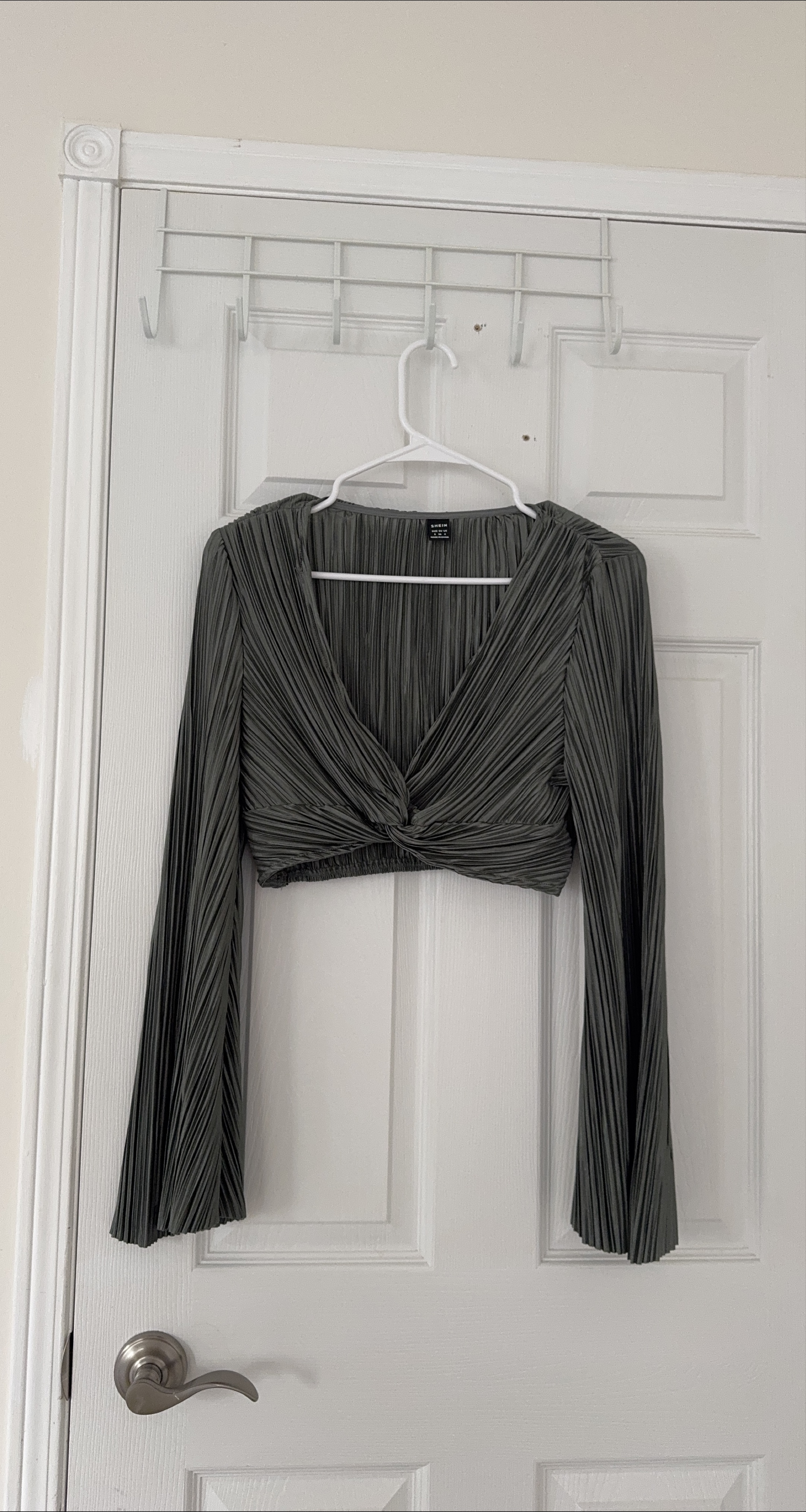 Shein Olive Green Pleated Crop Top thumbnail