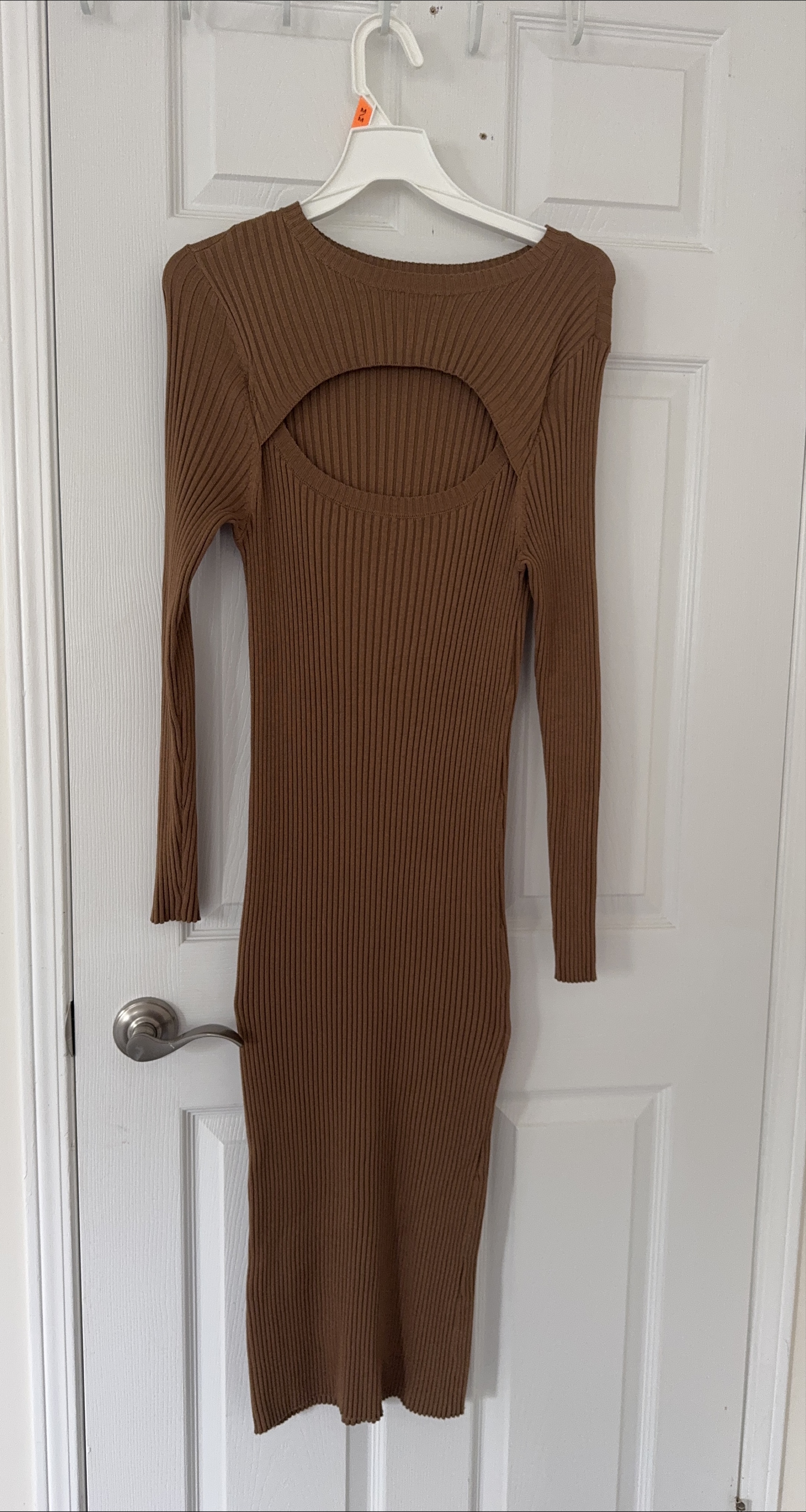 Brown Ribbed Cutout Dress - Size M thumbnail