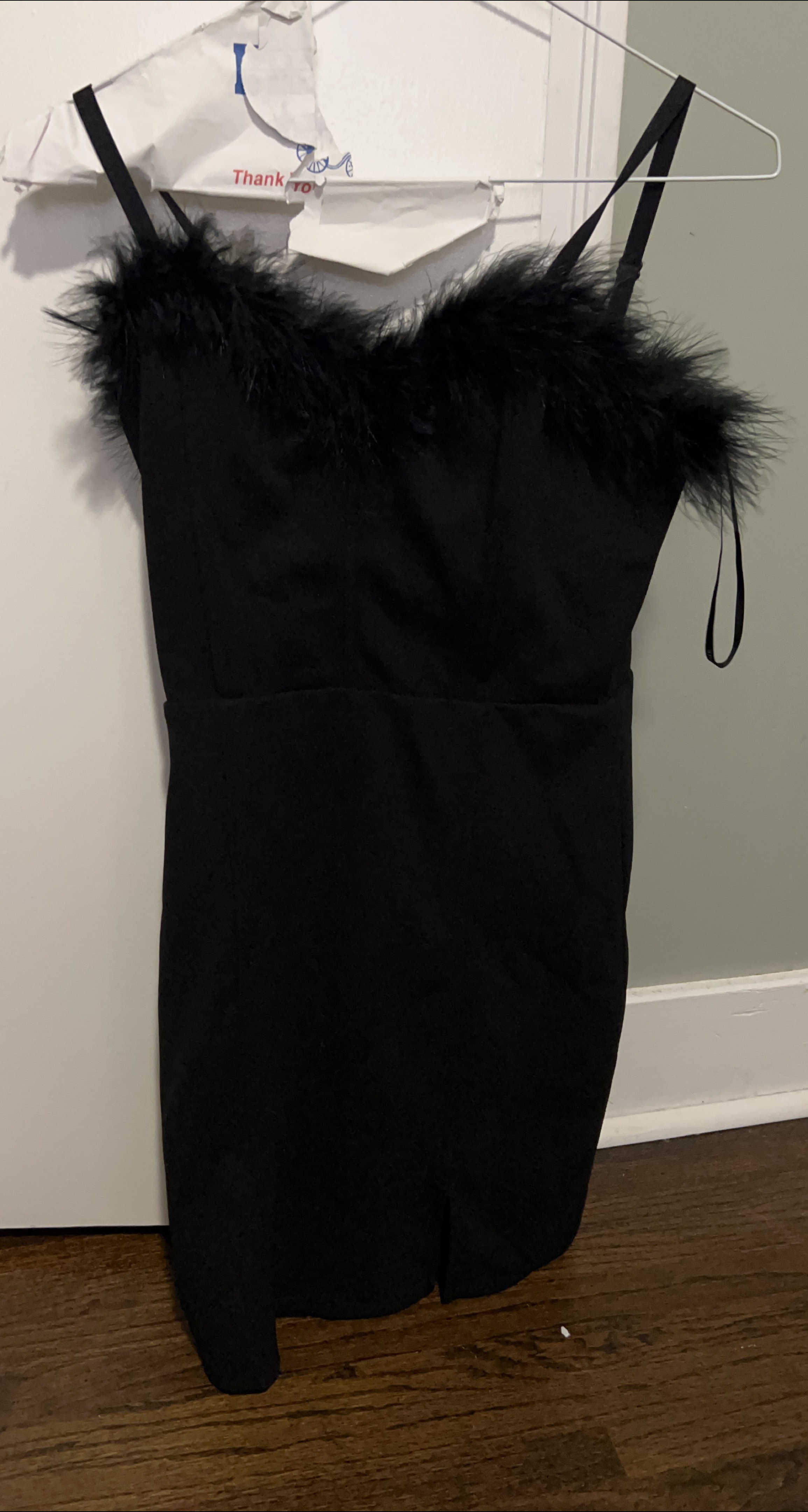 Black Feather Trim Mini Dress thumbnail