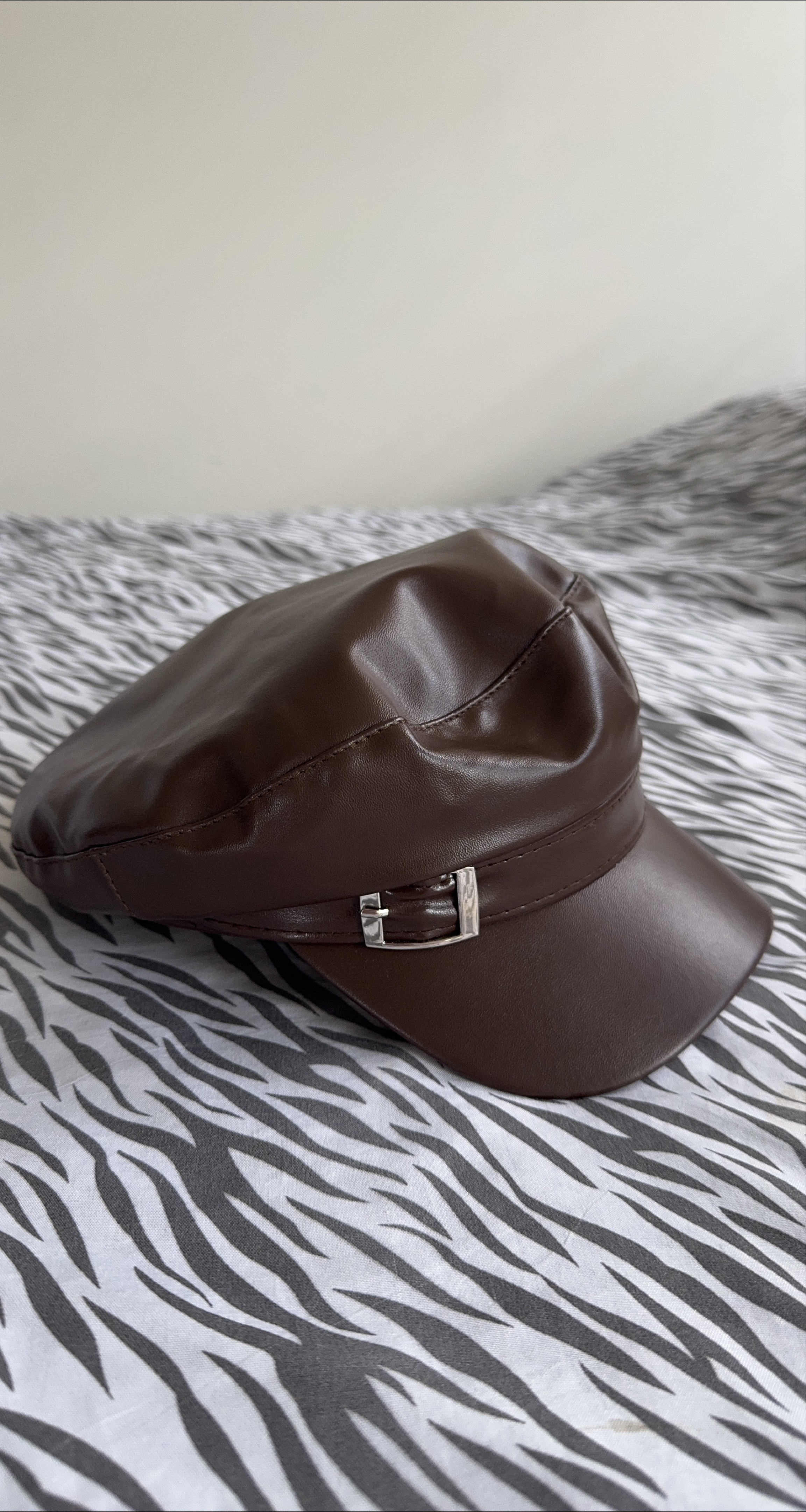 Brown Faux Leather Newsboy Cap thumbnail