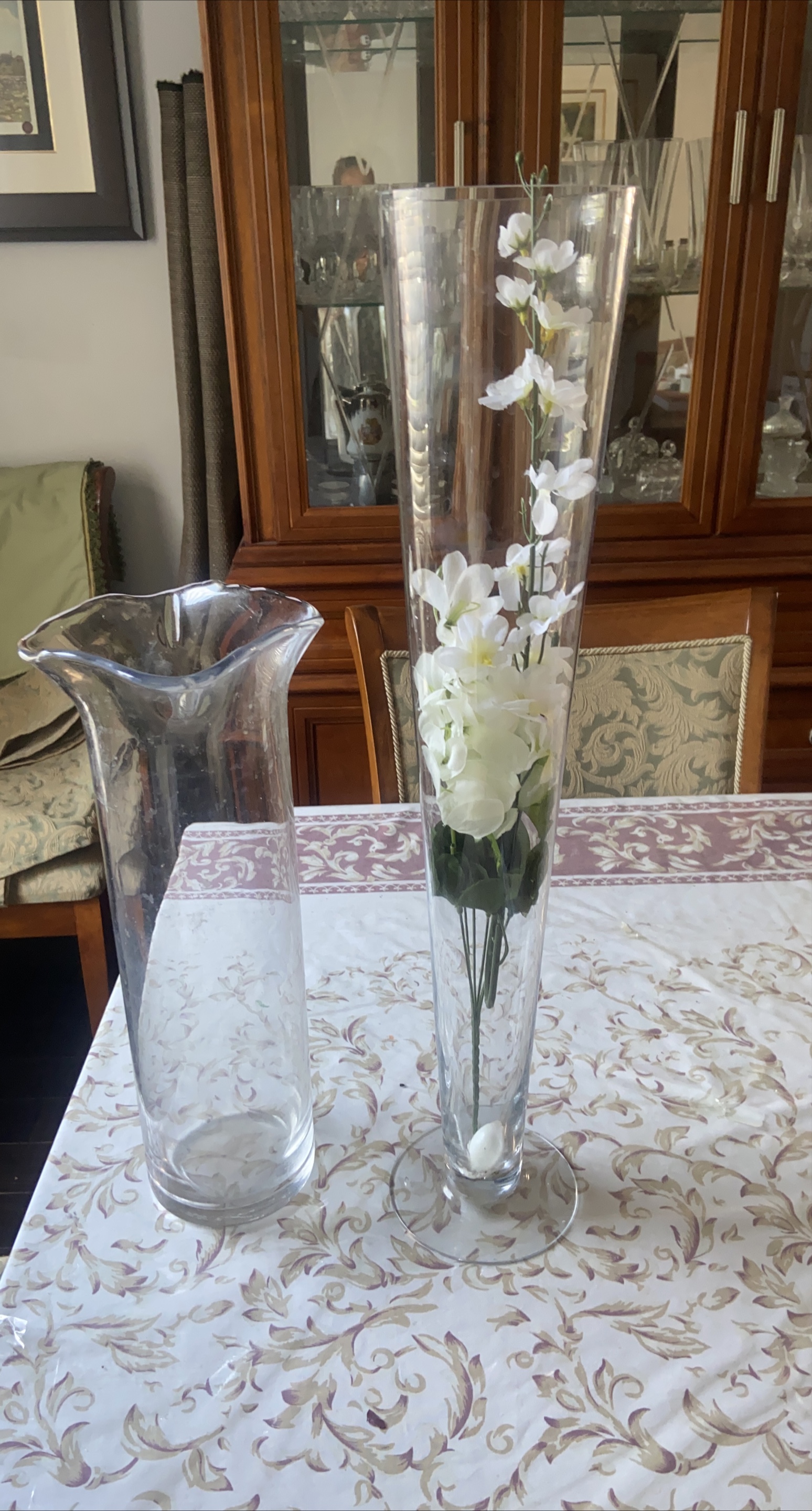 Two Clear Glass Flower Vases thumbnail