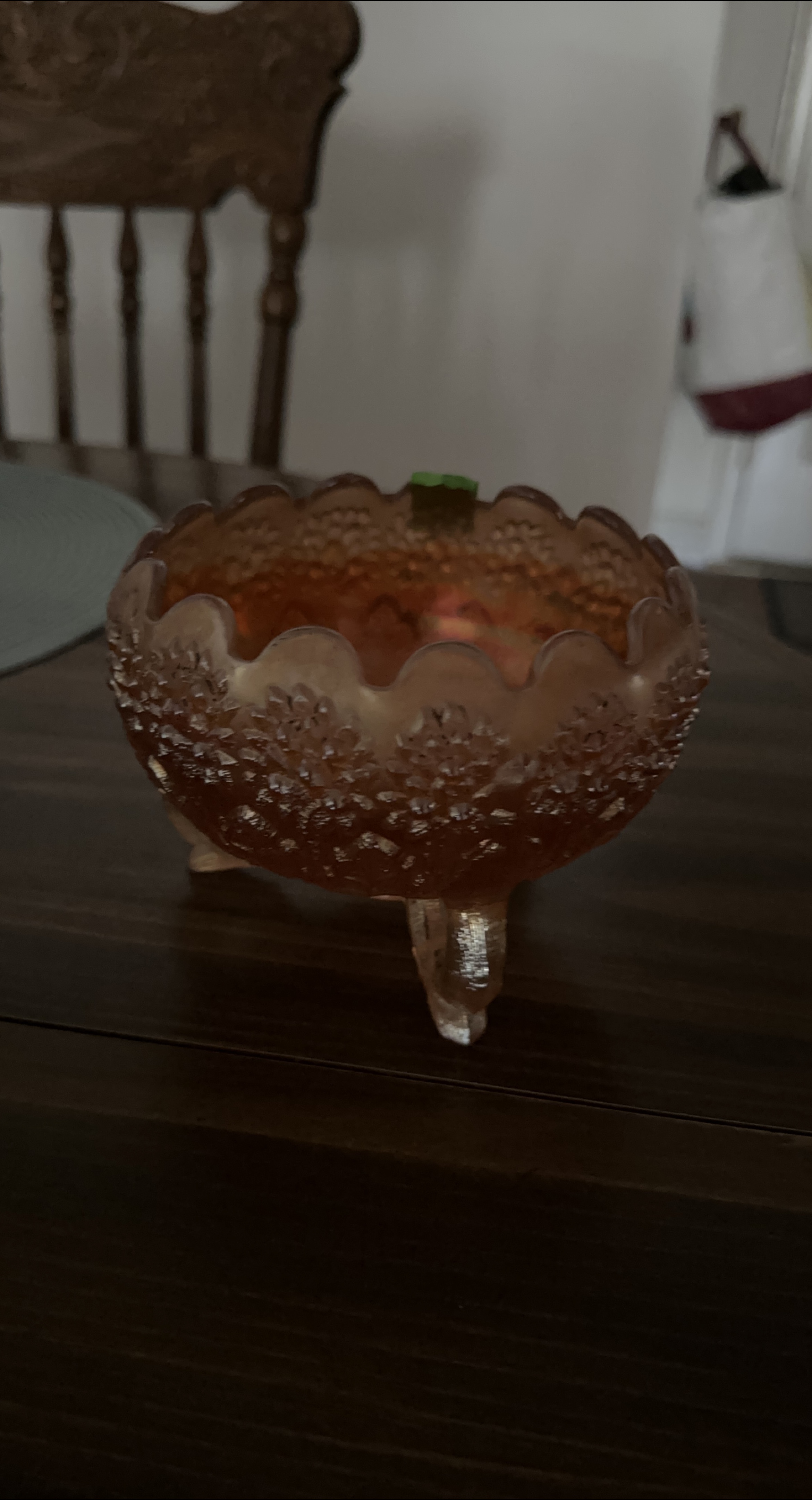 Vintage Fenton Marigold Flower Carnival Glass Footed Bowl thumbnail
