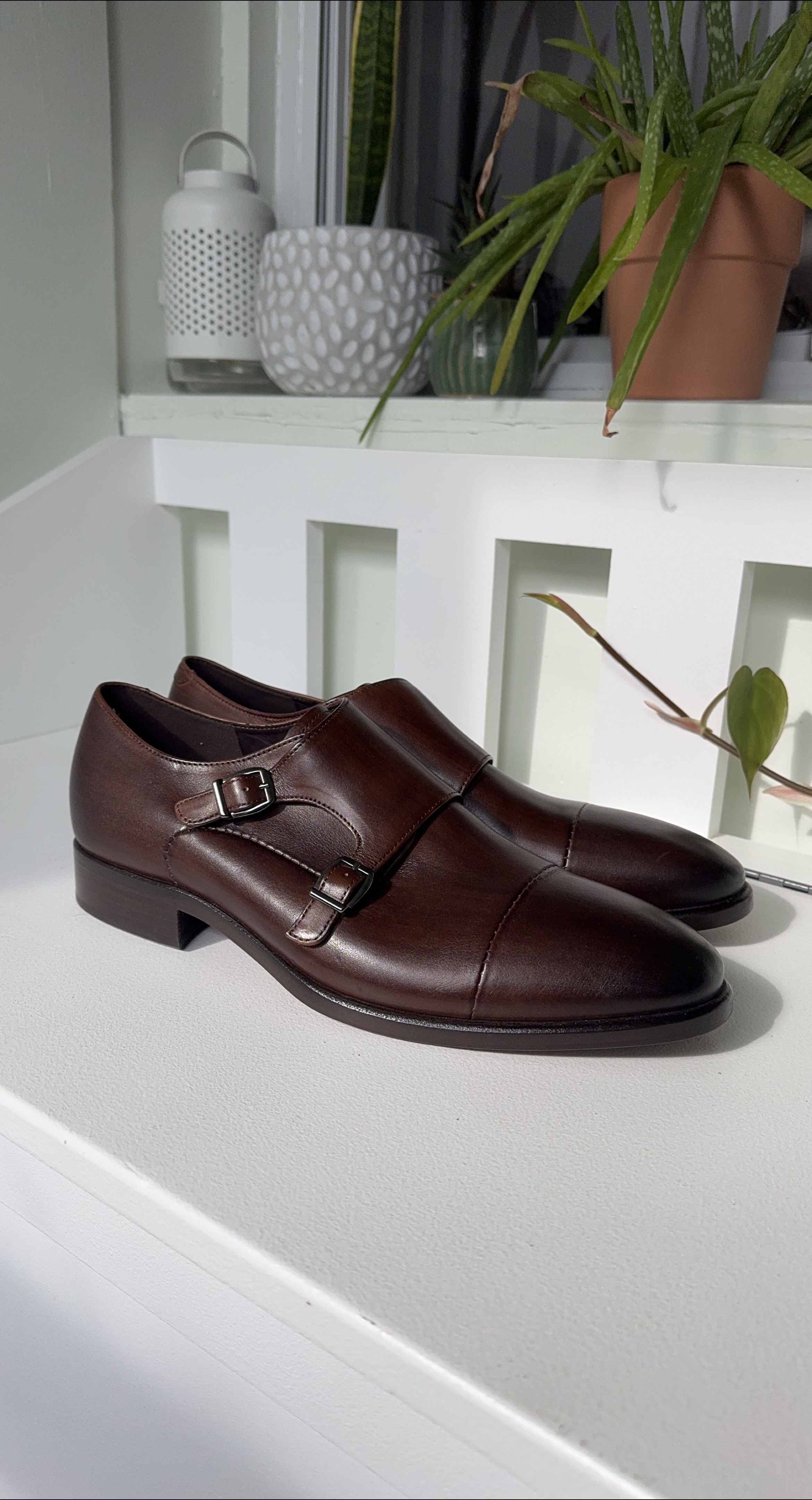 Men's Brown Leather Ecco Double Monk Strap Dress Shoes thumbnail