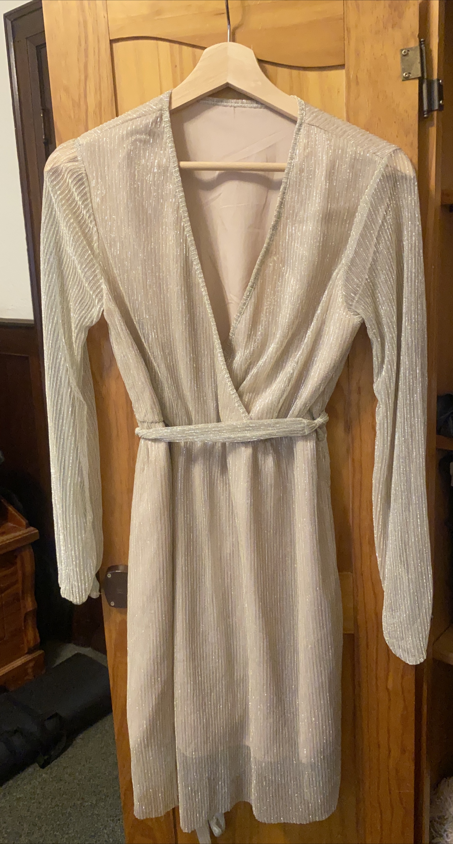 Shein Champagne Sparkle Wrap Dress thumbnail
