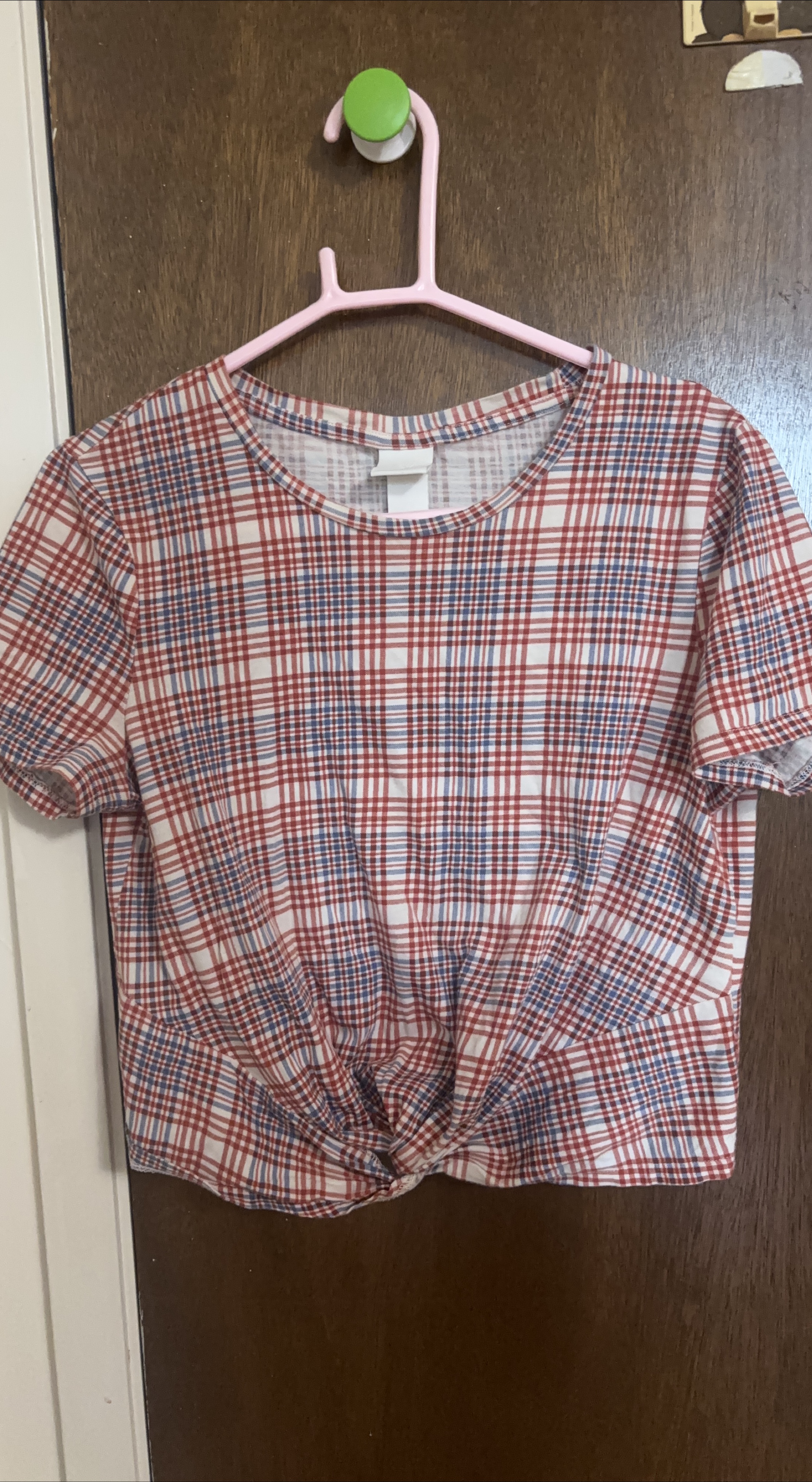 Plaid Twist-Front T-Shirt