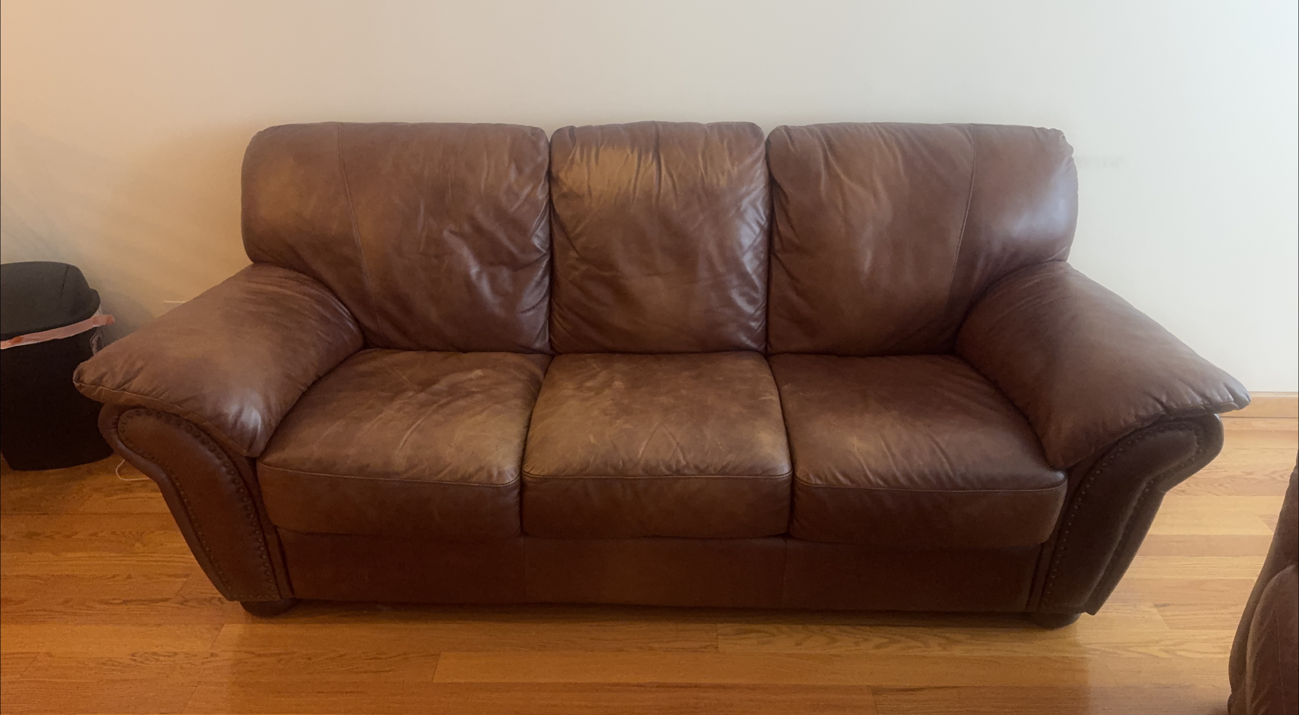 Brown Leather Three Seater Sofa thumbnail