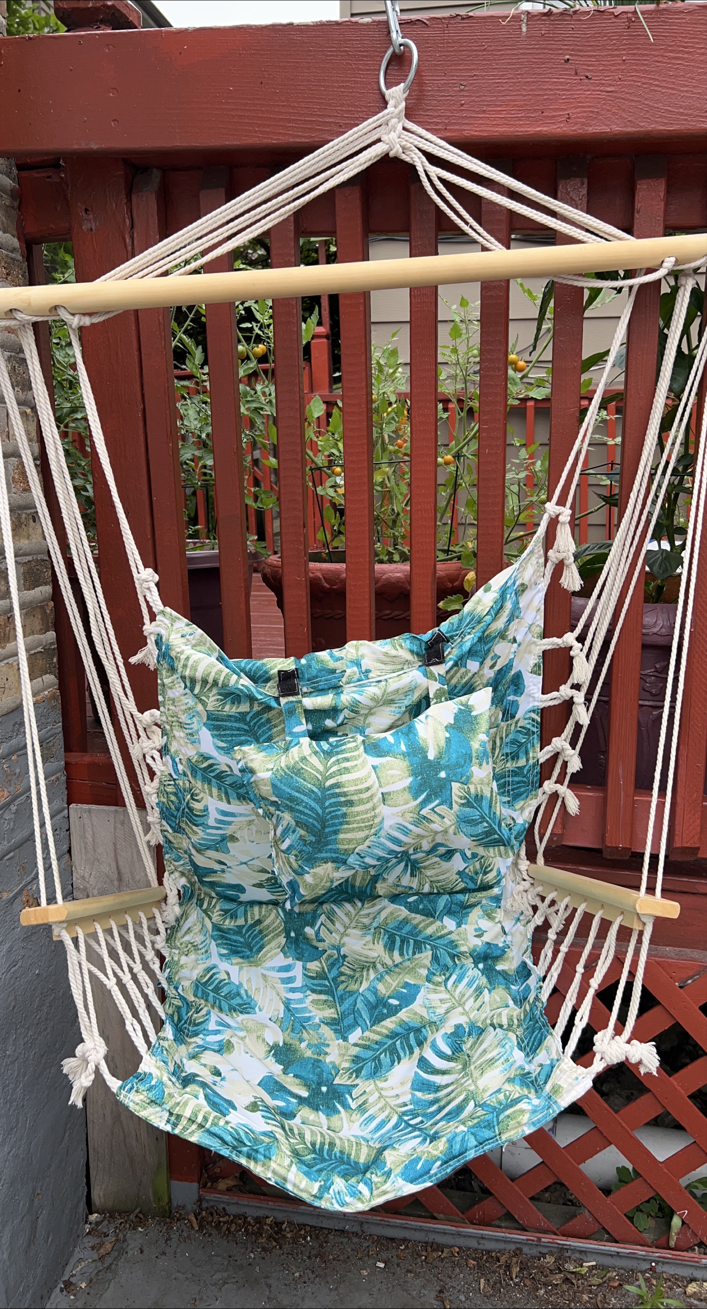 Hanging Rope Chair Swing with Leaf Pattern Cushion thumbnail