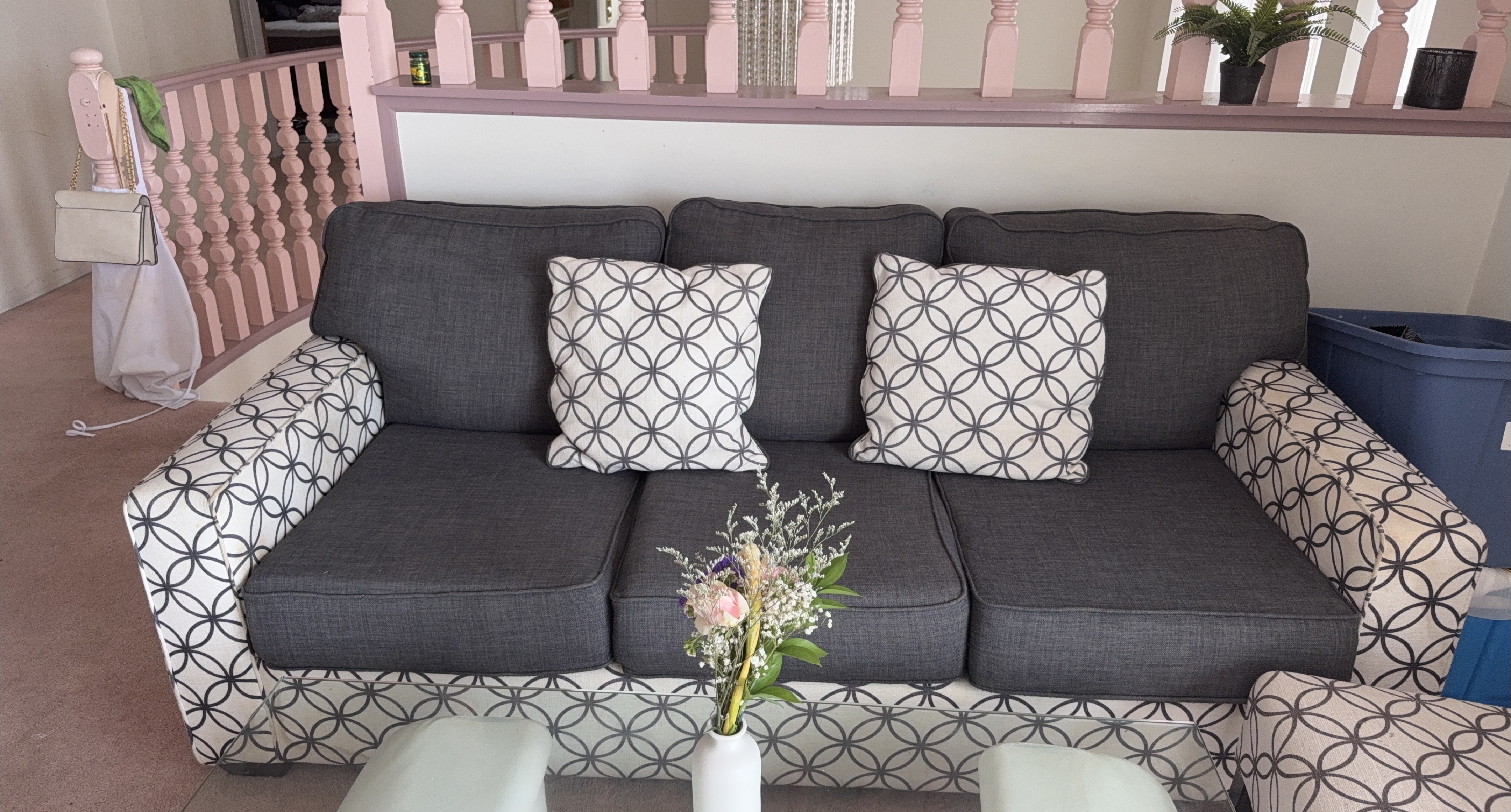 Grey 3-seater Sofa with Patterned Arms thumbnail