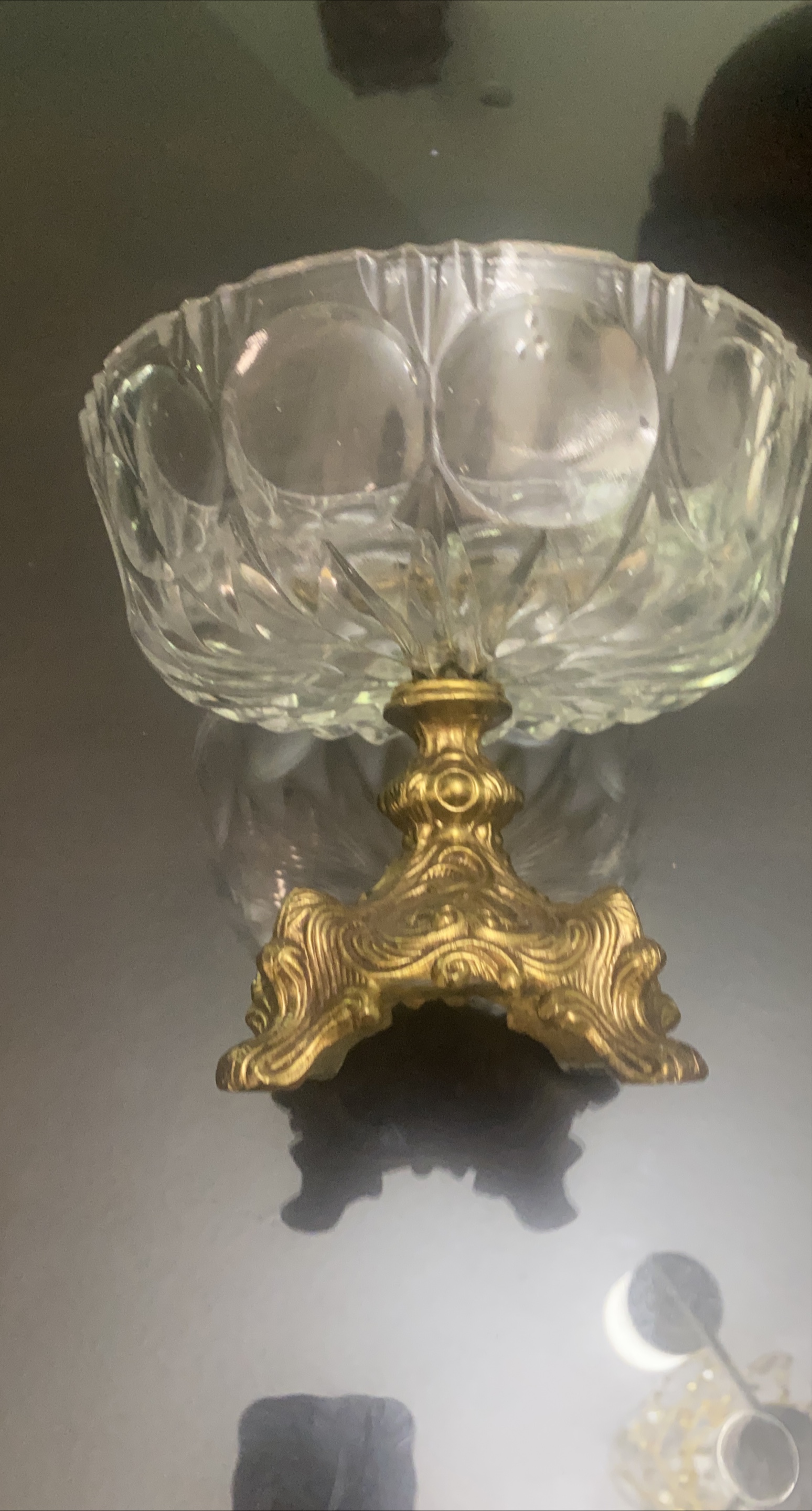 Vintage Crystal Bowl with Gold Stand thumbnail