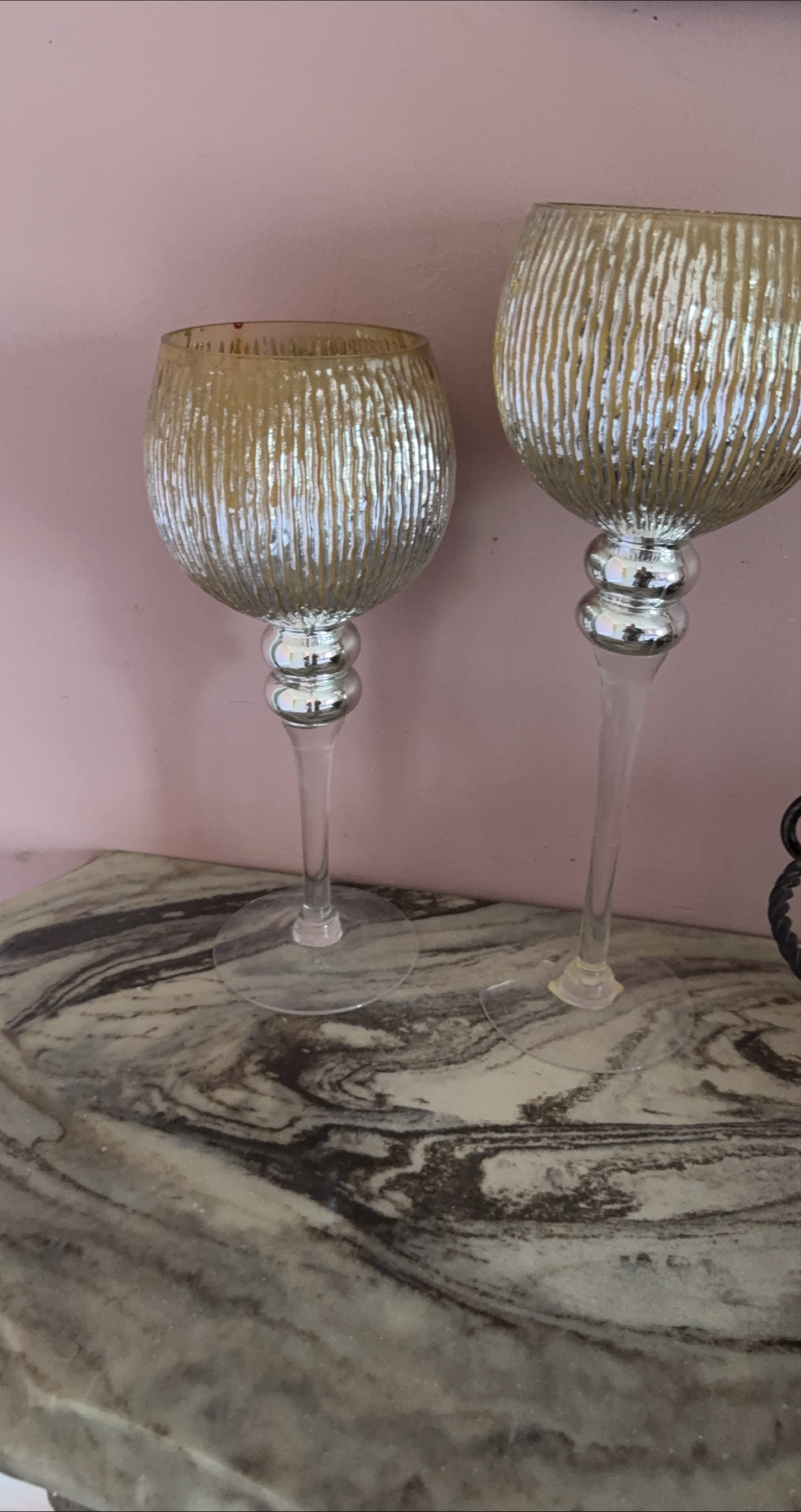 Decorative Silver Stemmed Goblets - Set of 2 thumbnail