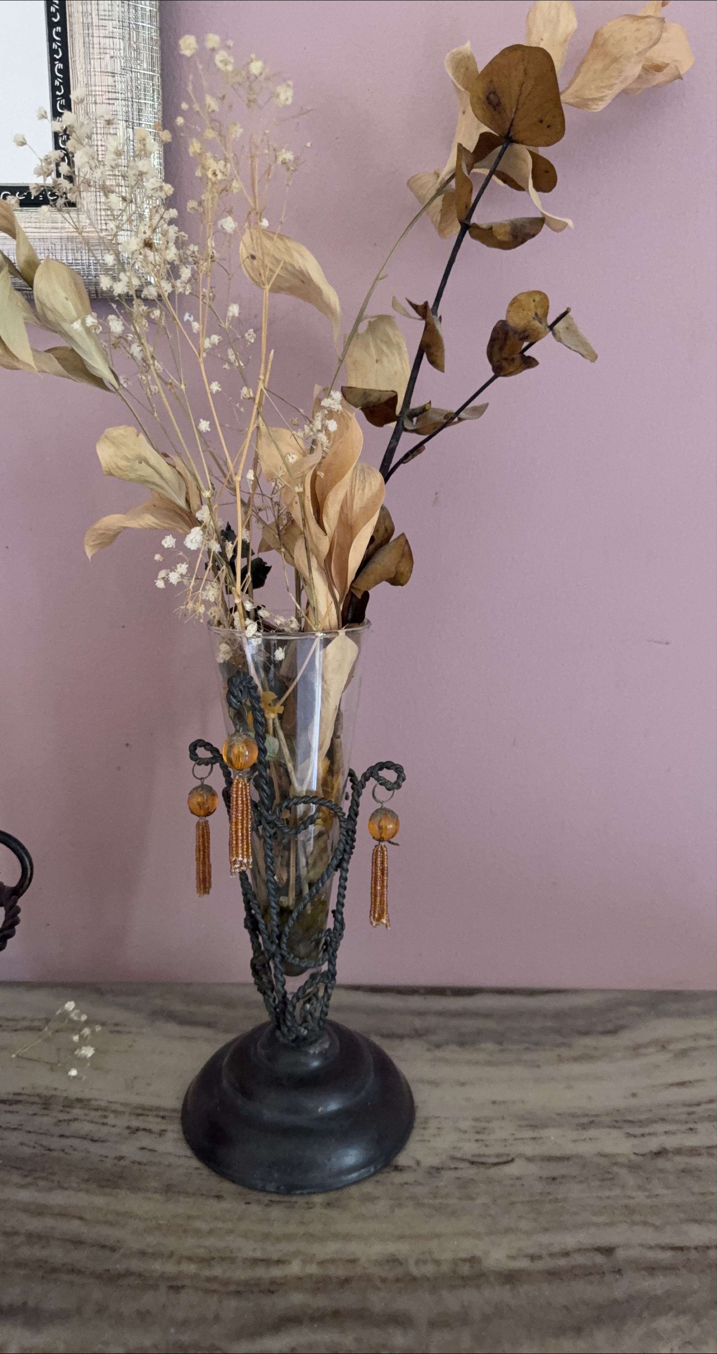 Decorated Vase with Dried Flowers