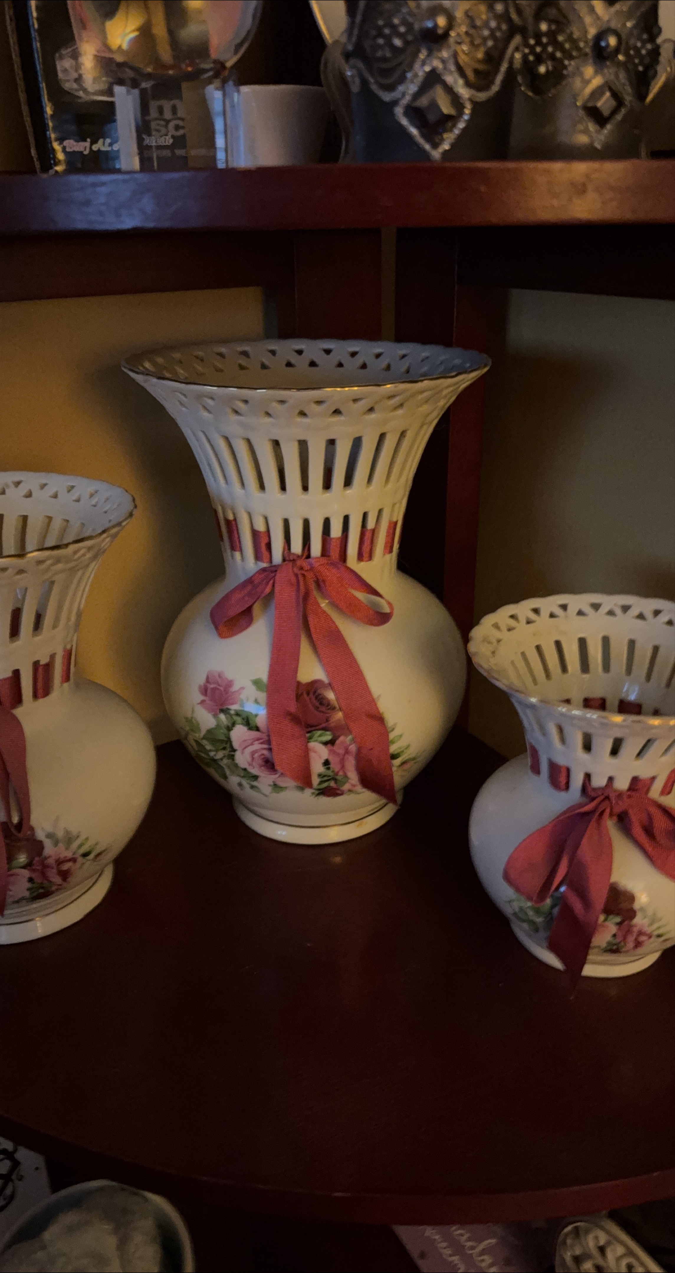 Floral Vase with Ribbon Accent