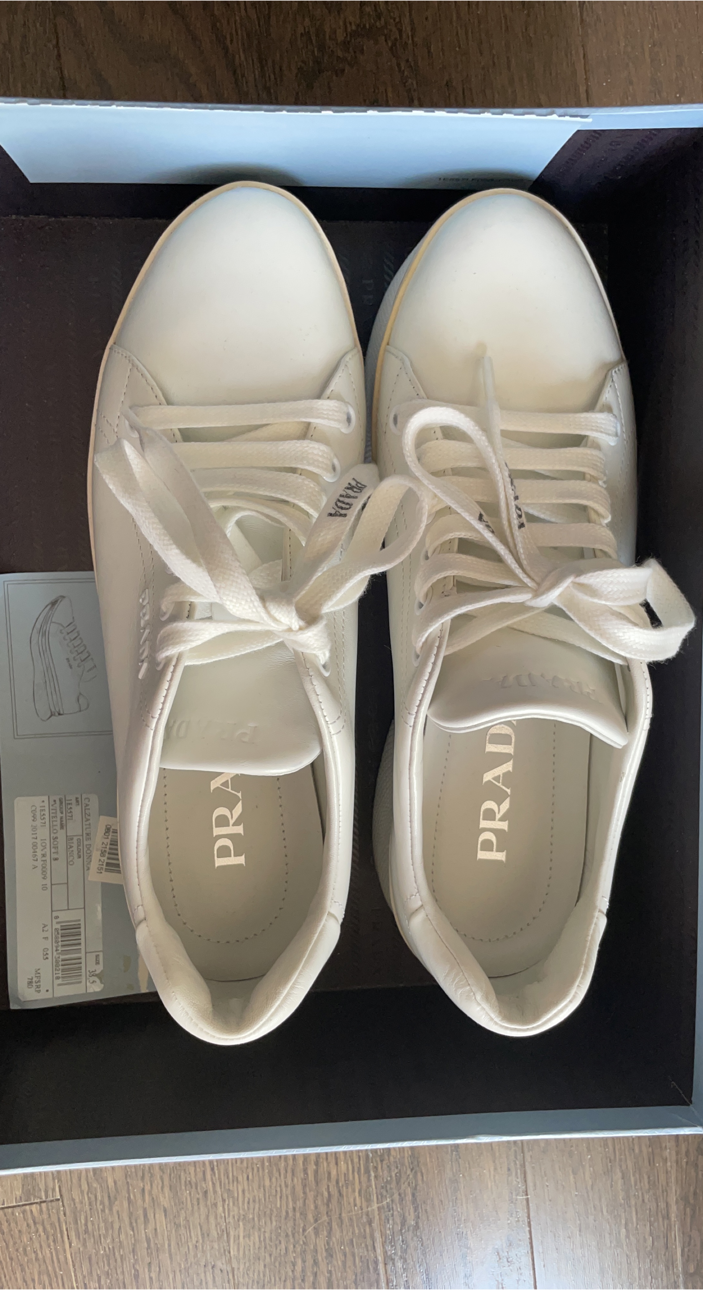 Women’s Prada Vitello Soft White Leather Sneakers