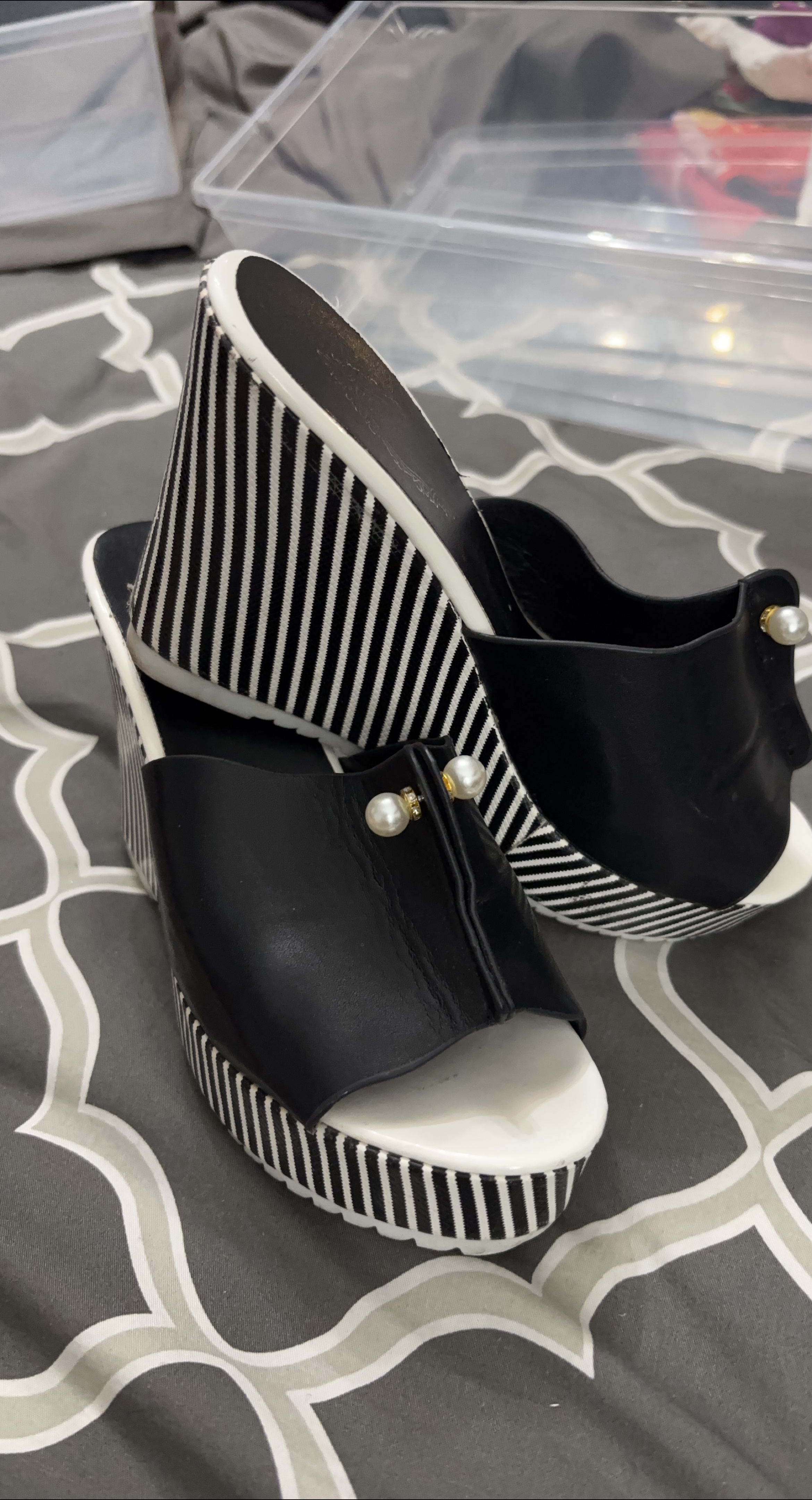Black & White Wedge Sandals - Size 7 thumbnail