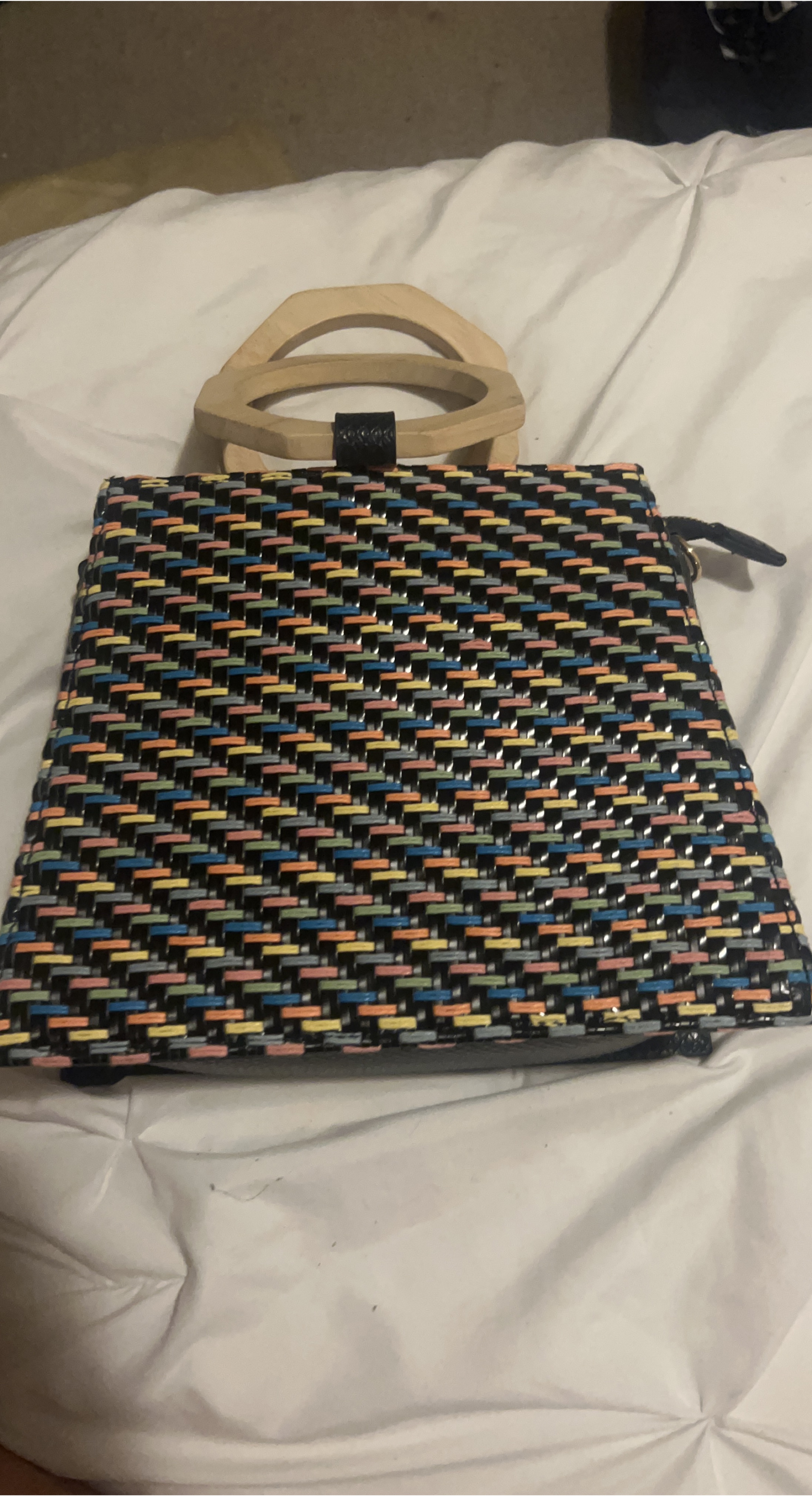Woven Handbag with Wooden Handles thumbnail