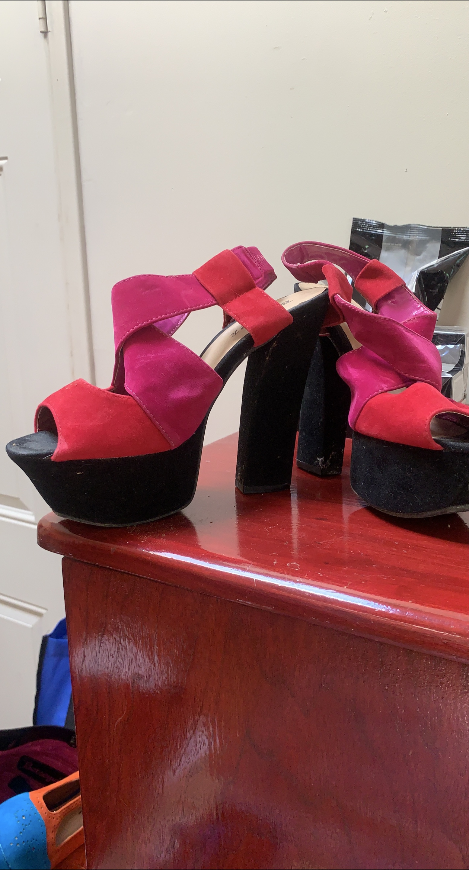 Platform Heels - Pink & Red thumbnail