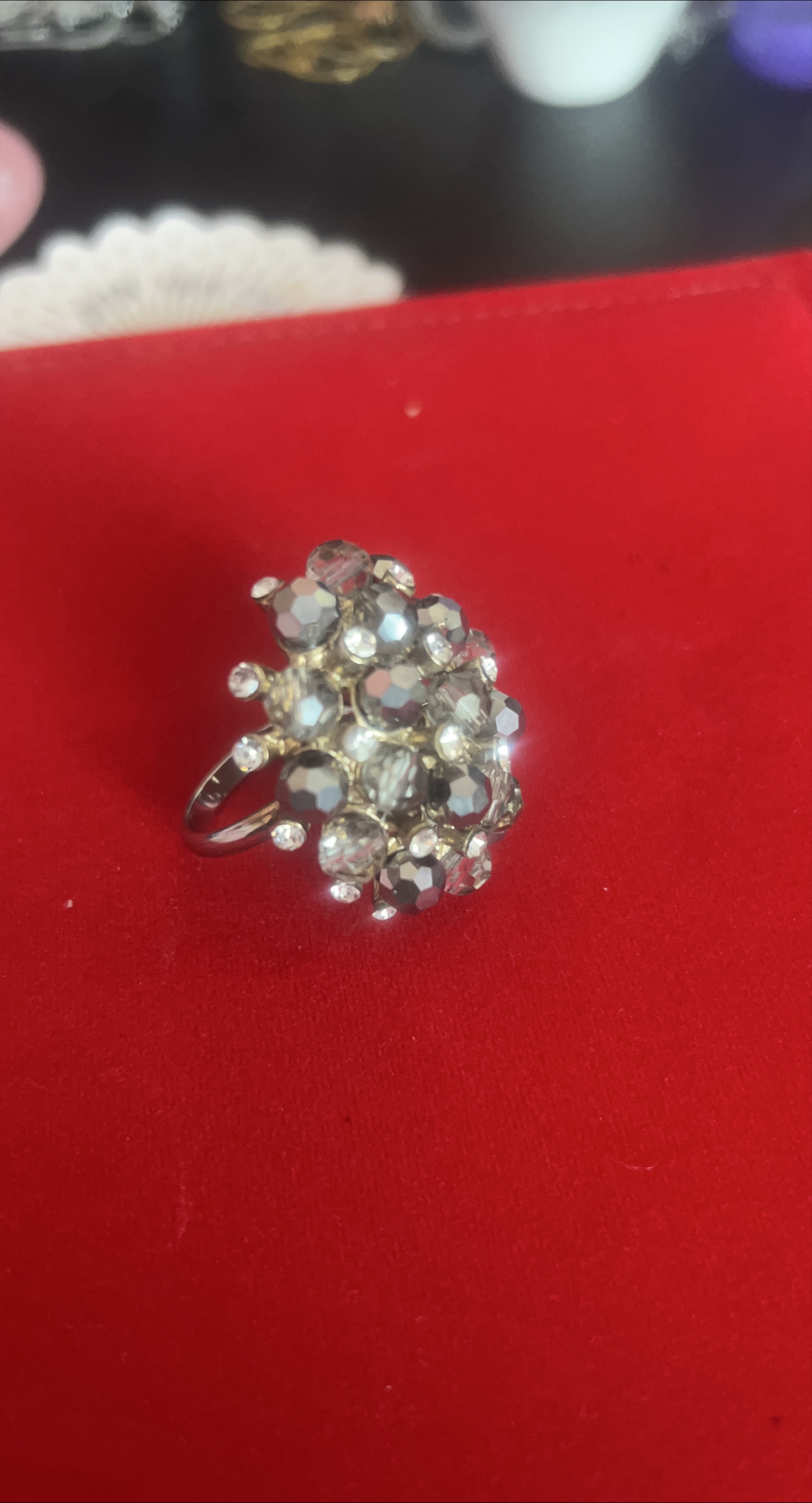 Cluster Ring with Grey and Clear Gems thumbnail