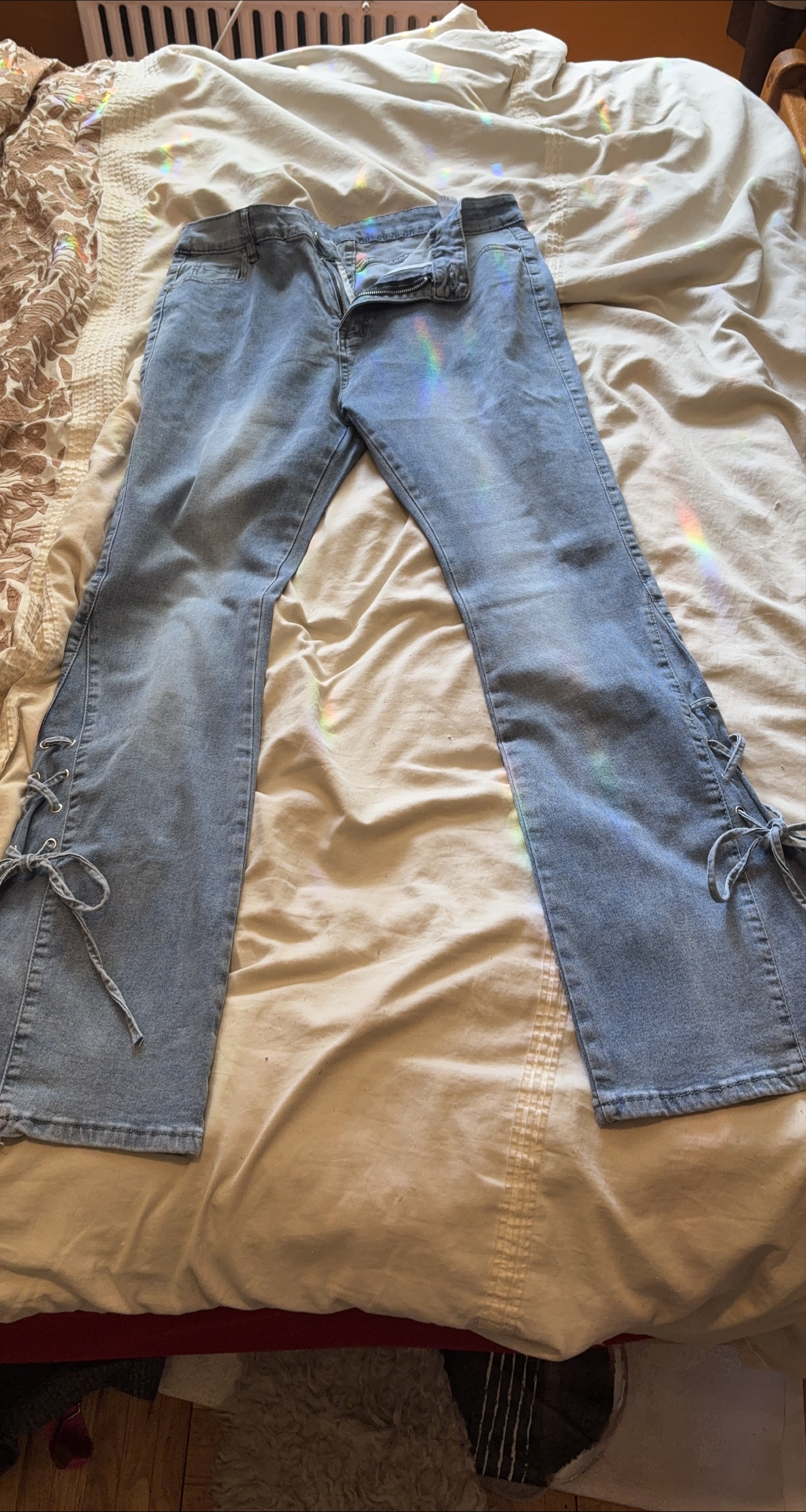 Flare Jeans with Tie Detail - Light Wash thumbnail
