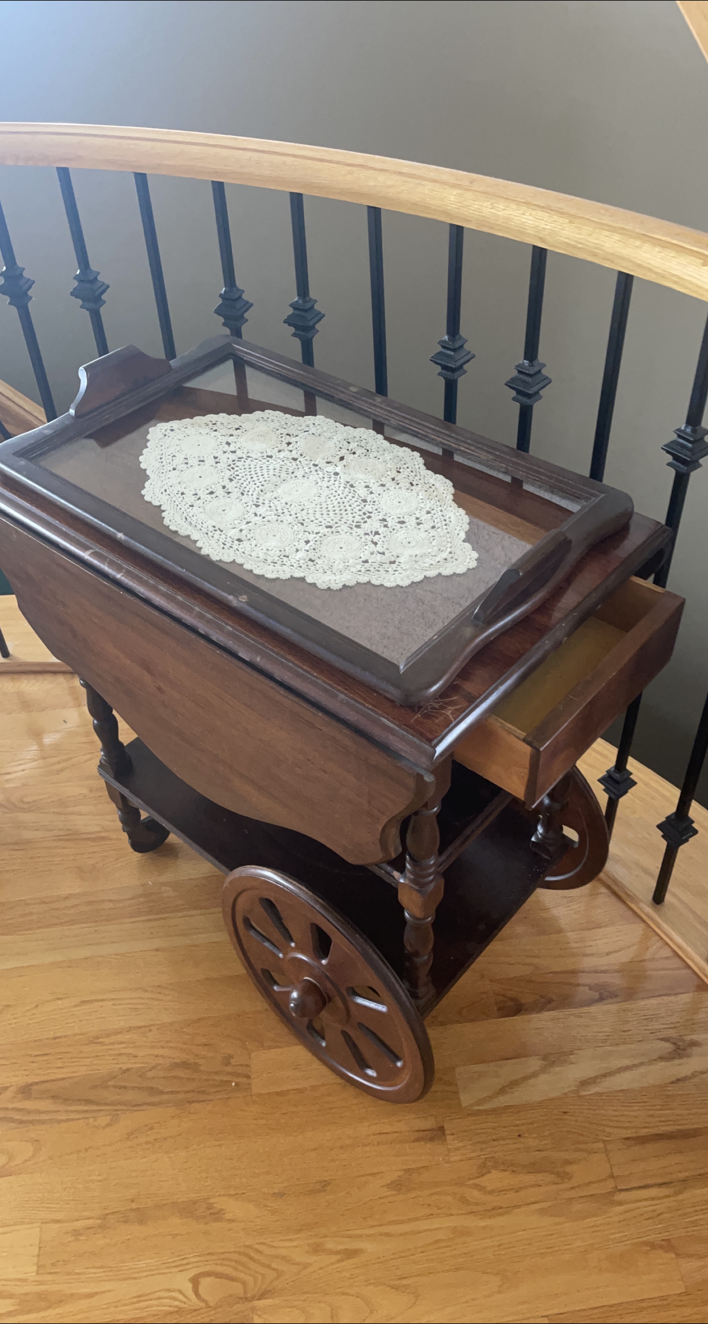 Vintage Wooden Tea Cart with Drop Leaf thumbnail