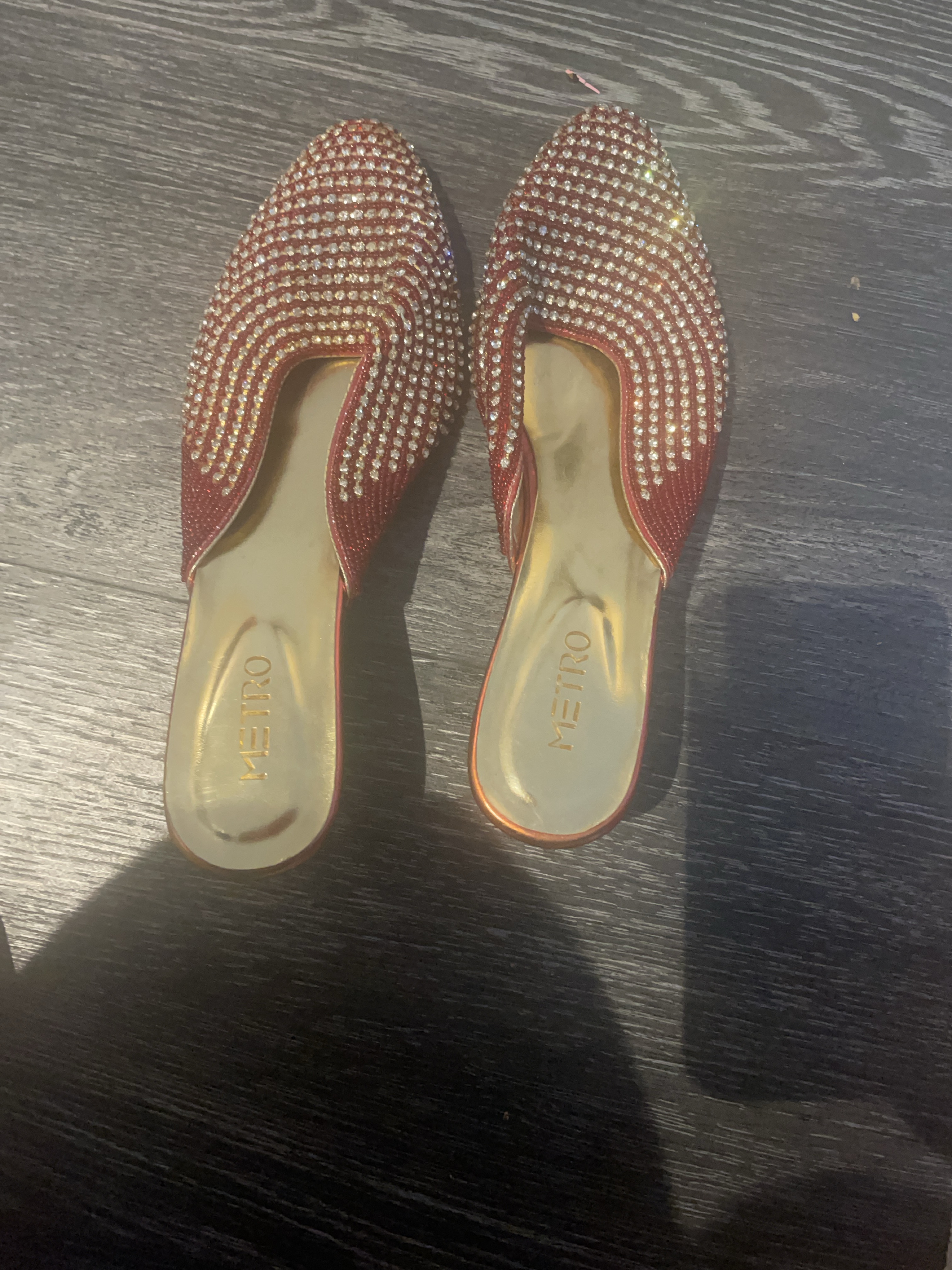Metro Red & Gold Embellished Flats