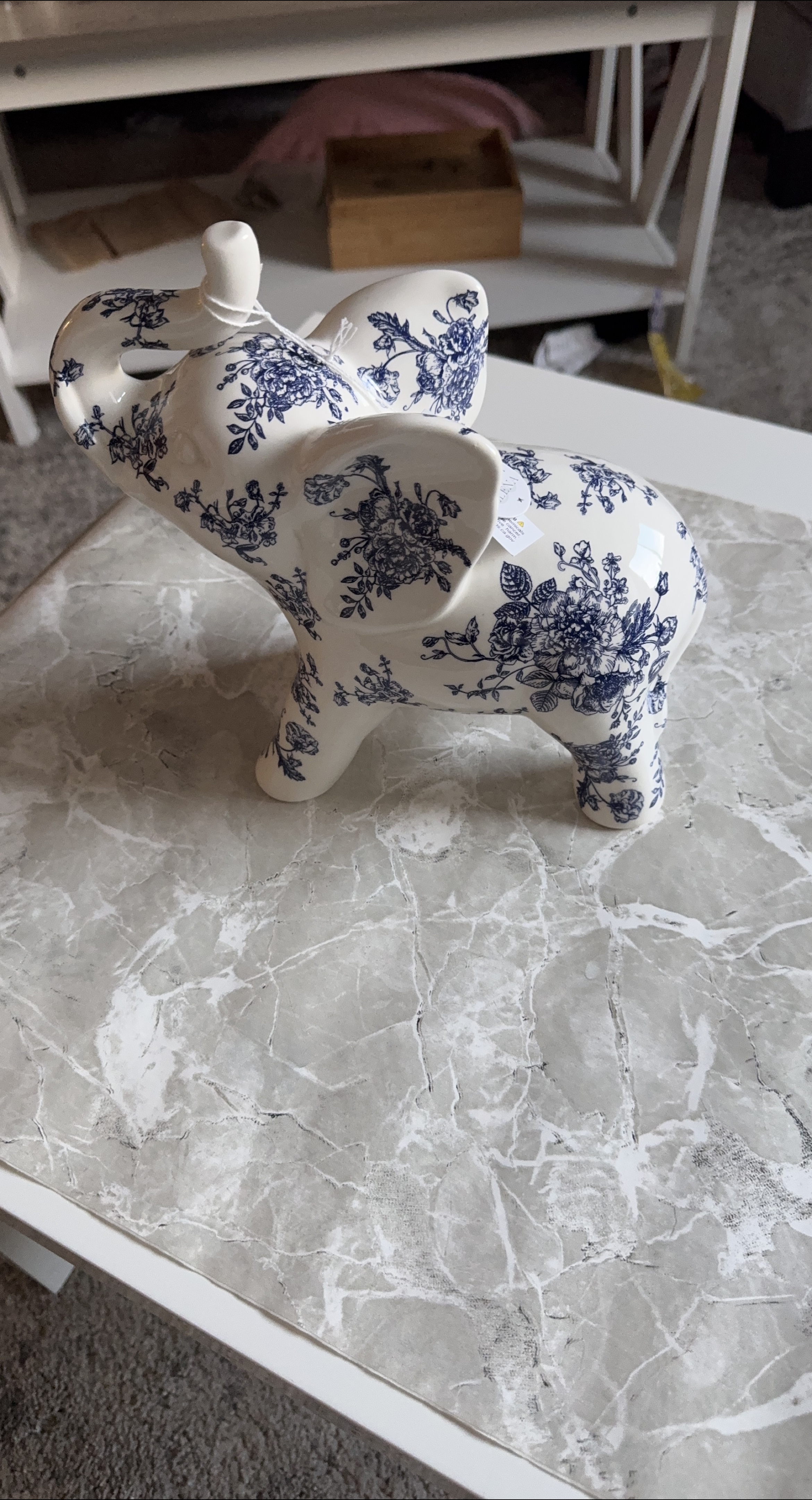 Blue & White Floral Elephant Figurine thumbnail