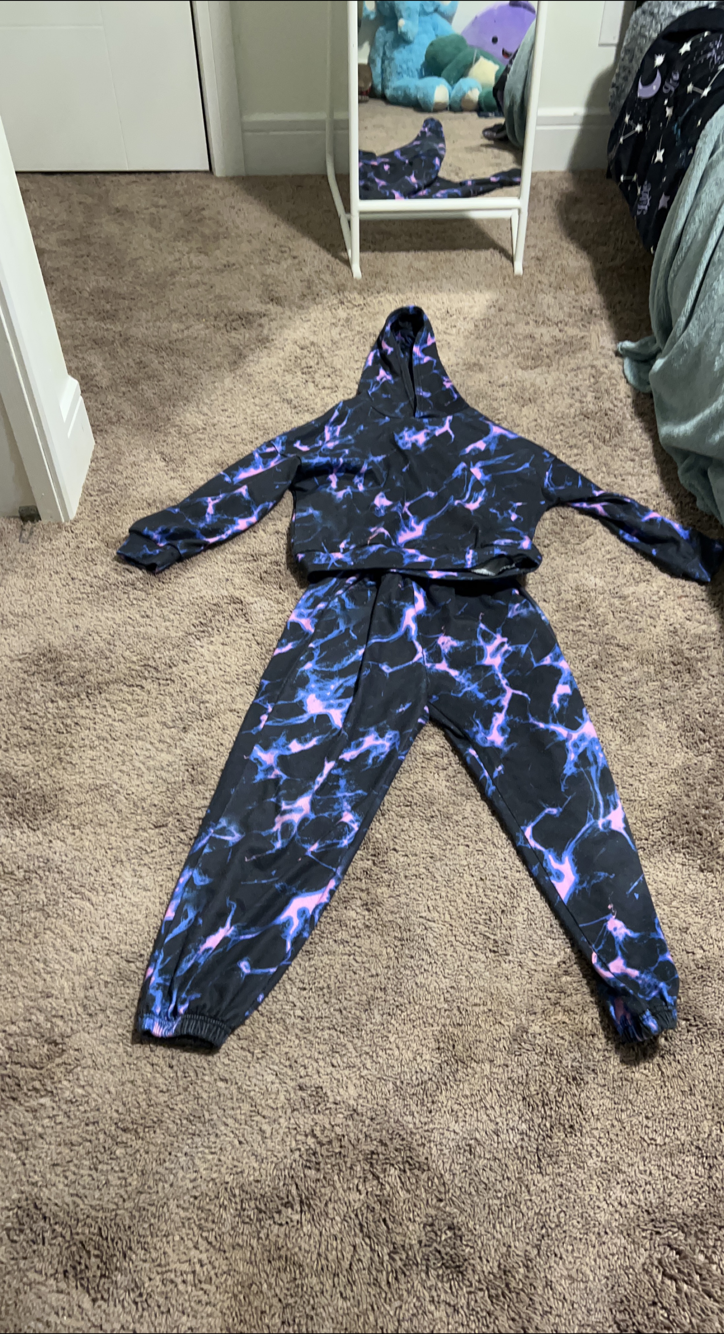 Black & Blue Lightning Pattern Hoodie & Pants Set thumbnail