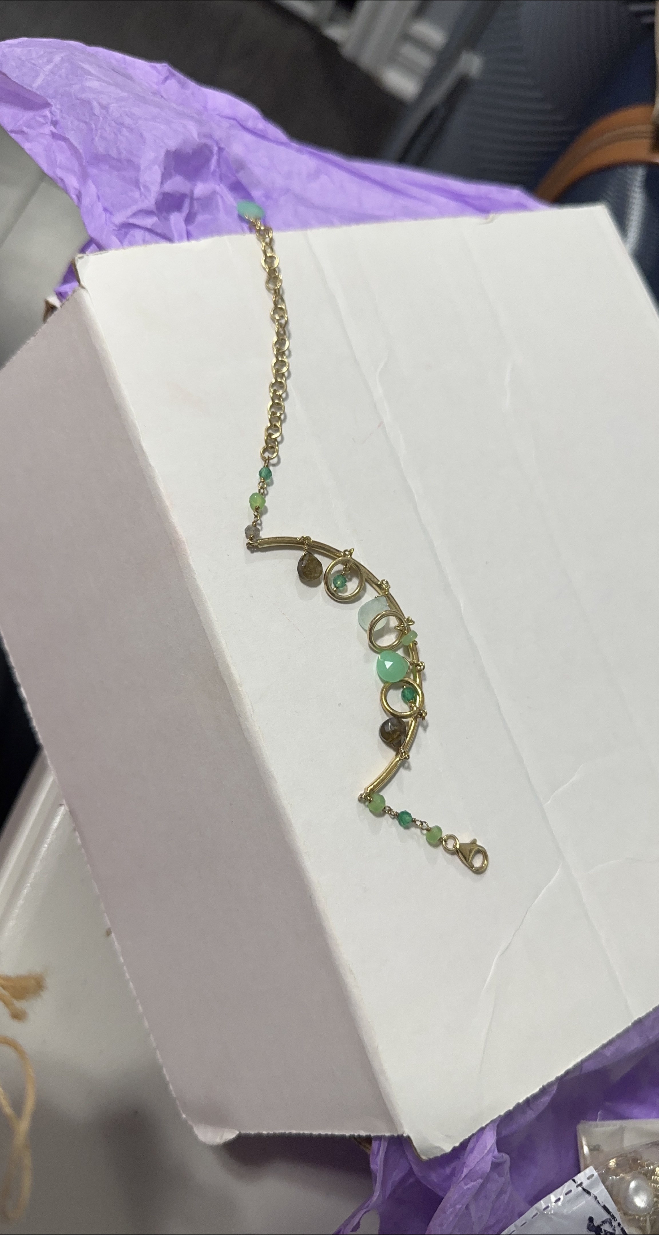 Gold Bracelet with Green Beads thumbnail